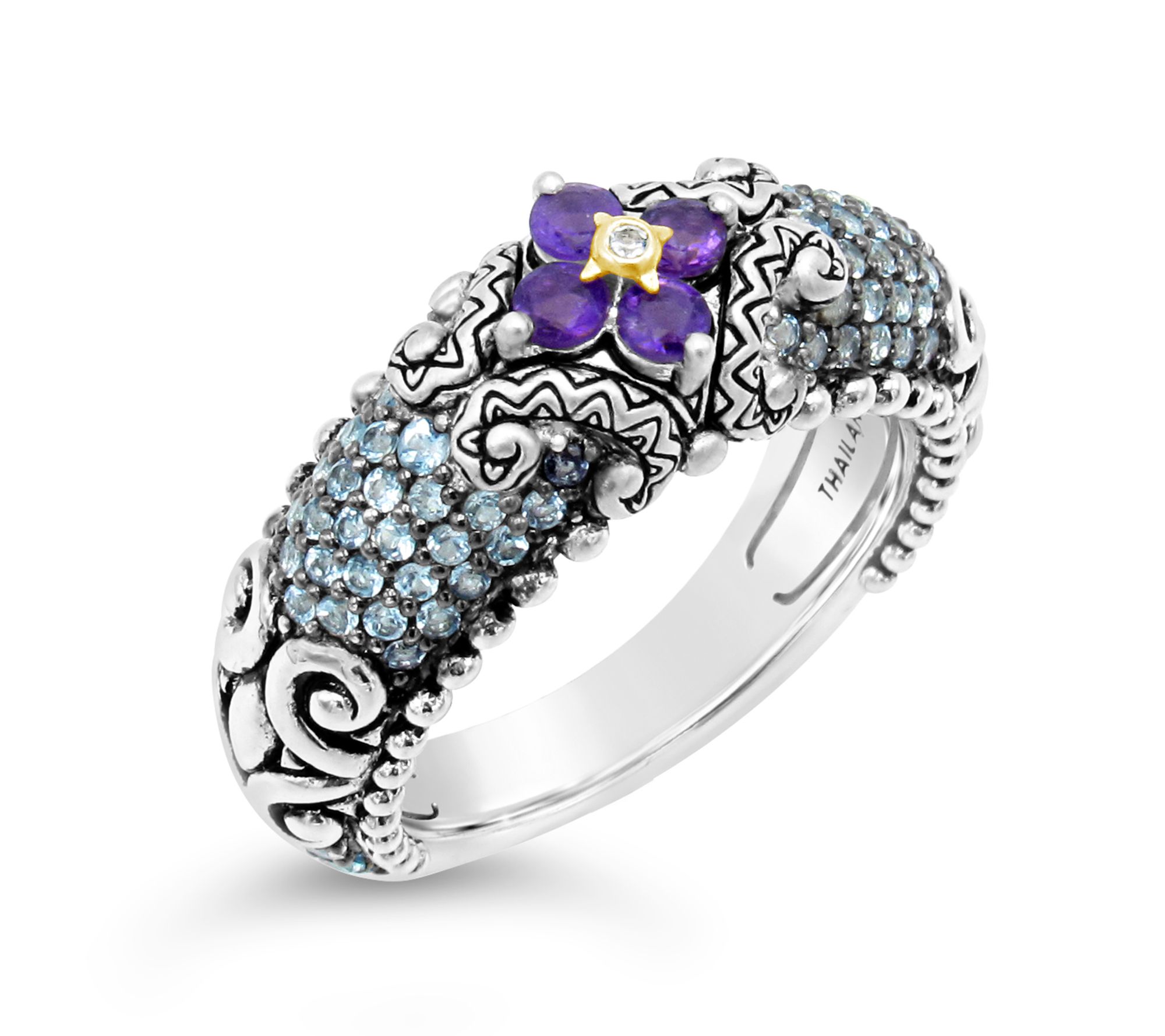 Barbara Bixby S terling Silver/ 18K Gold Gemsto ne Flower Ring