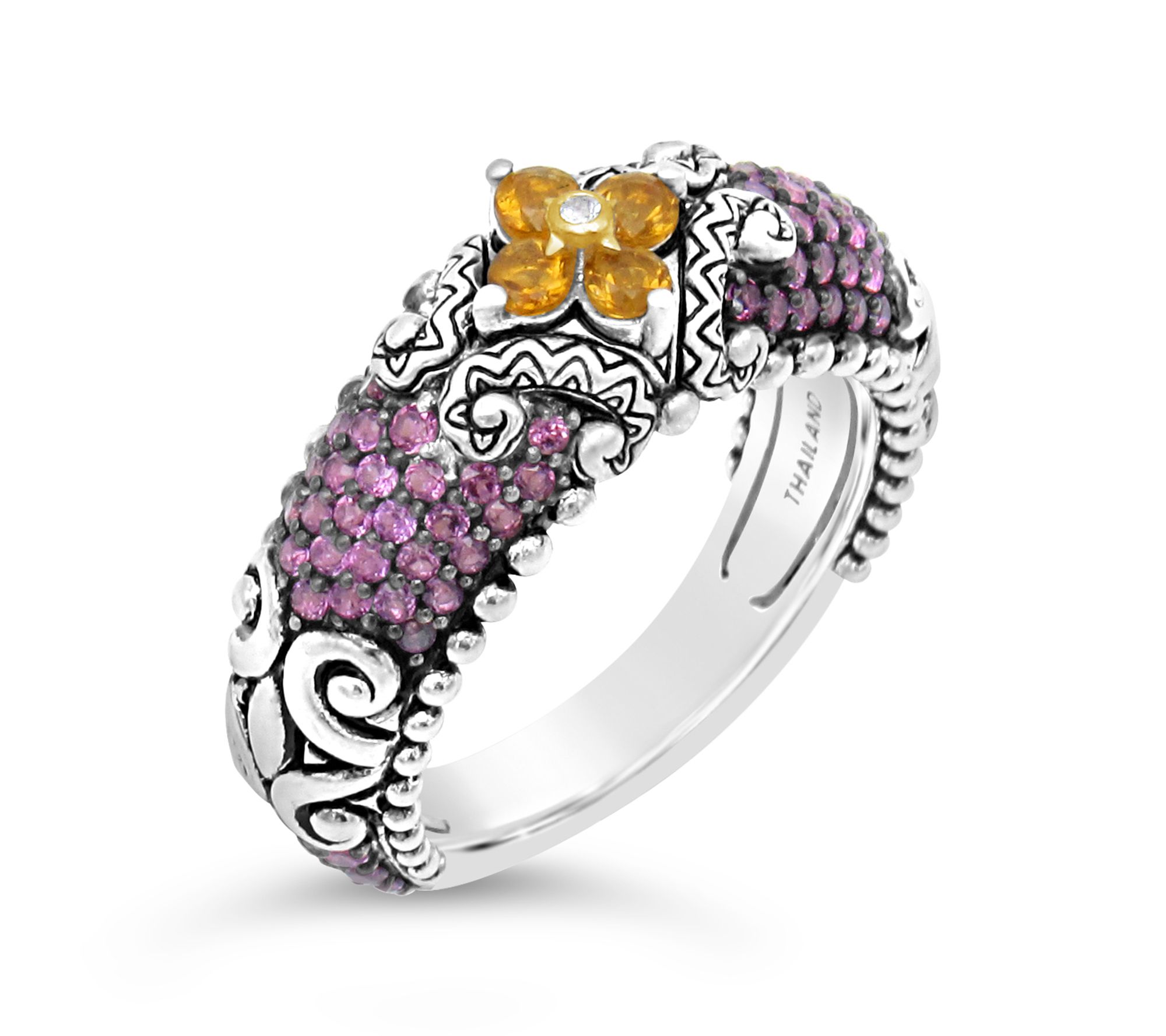 Barbara Bixby S terling Silver/ 18K Gold Gemsto ne Flower Ring