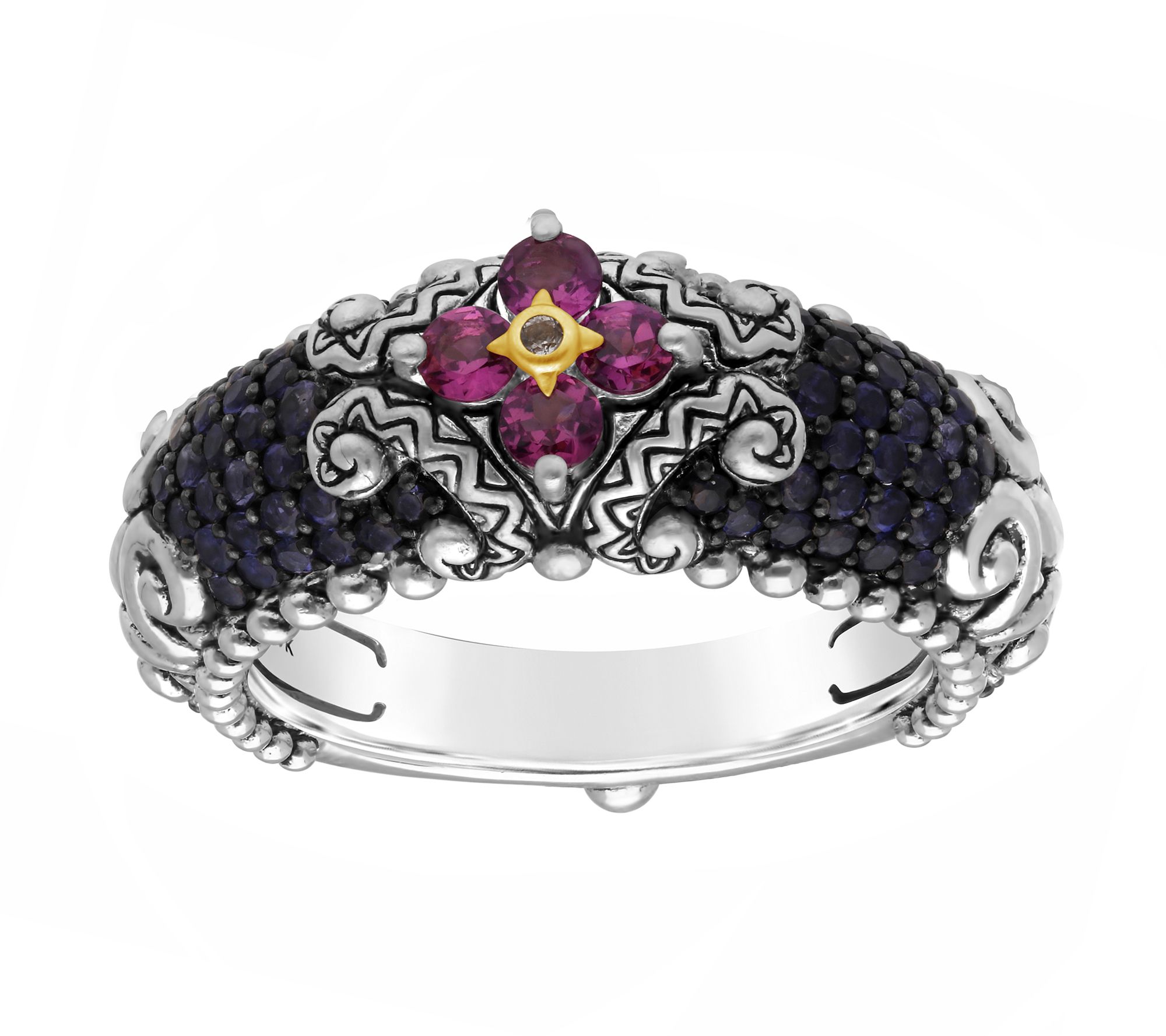 Barbara Bixby S terling Silver/ 18K Gold Gemsto ne Flower Ring