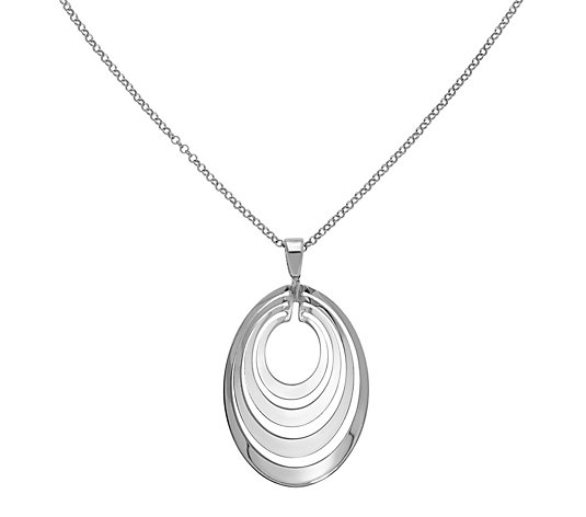 Italian Silver Concave Nested Circles Pendant w/Chain