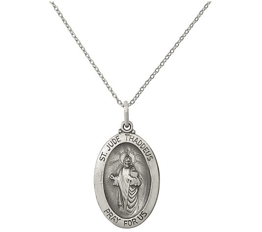 Sterling Silver St. Jude Thaddeus Medal with Chain - QVC.com