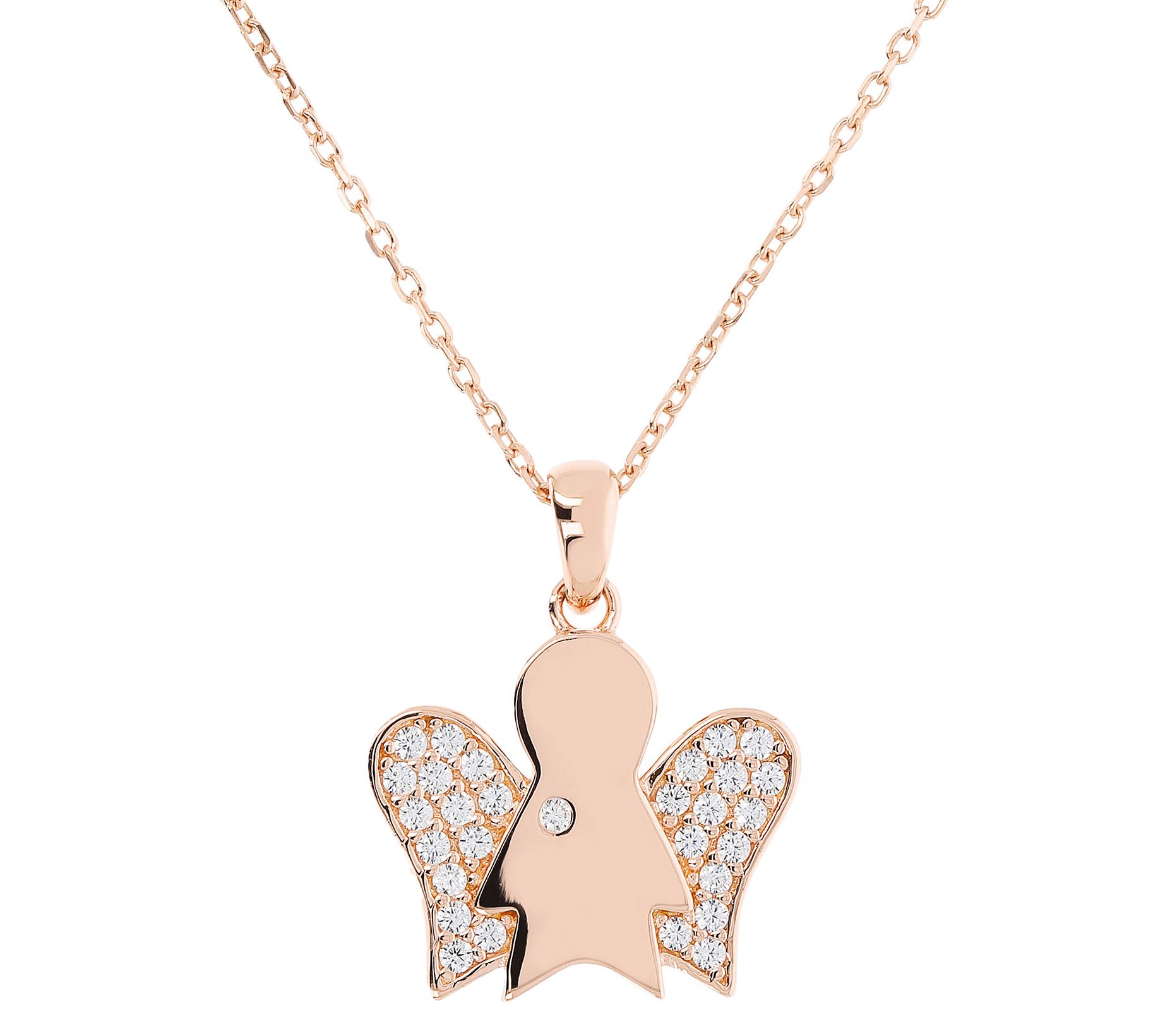 Diamonique 0.25 cttw Angel Pendant w/ Chain, Sterling Silver