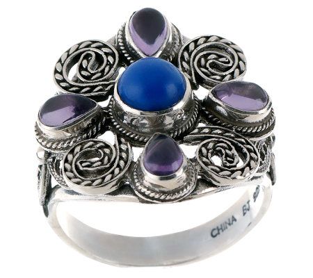 Artisan Crafted Sterling Lapis and Amethyst Ring - QVC.com