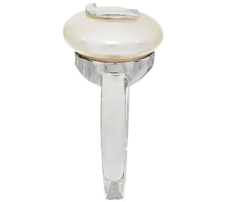 Honora Cultured Pearl 13.0mm White Coin Initial Sterling Ring - QVC.com
