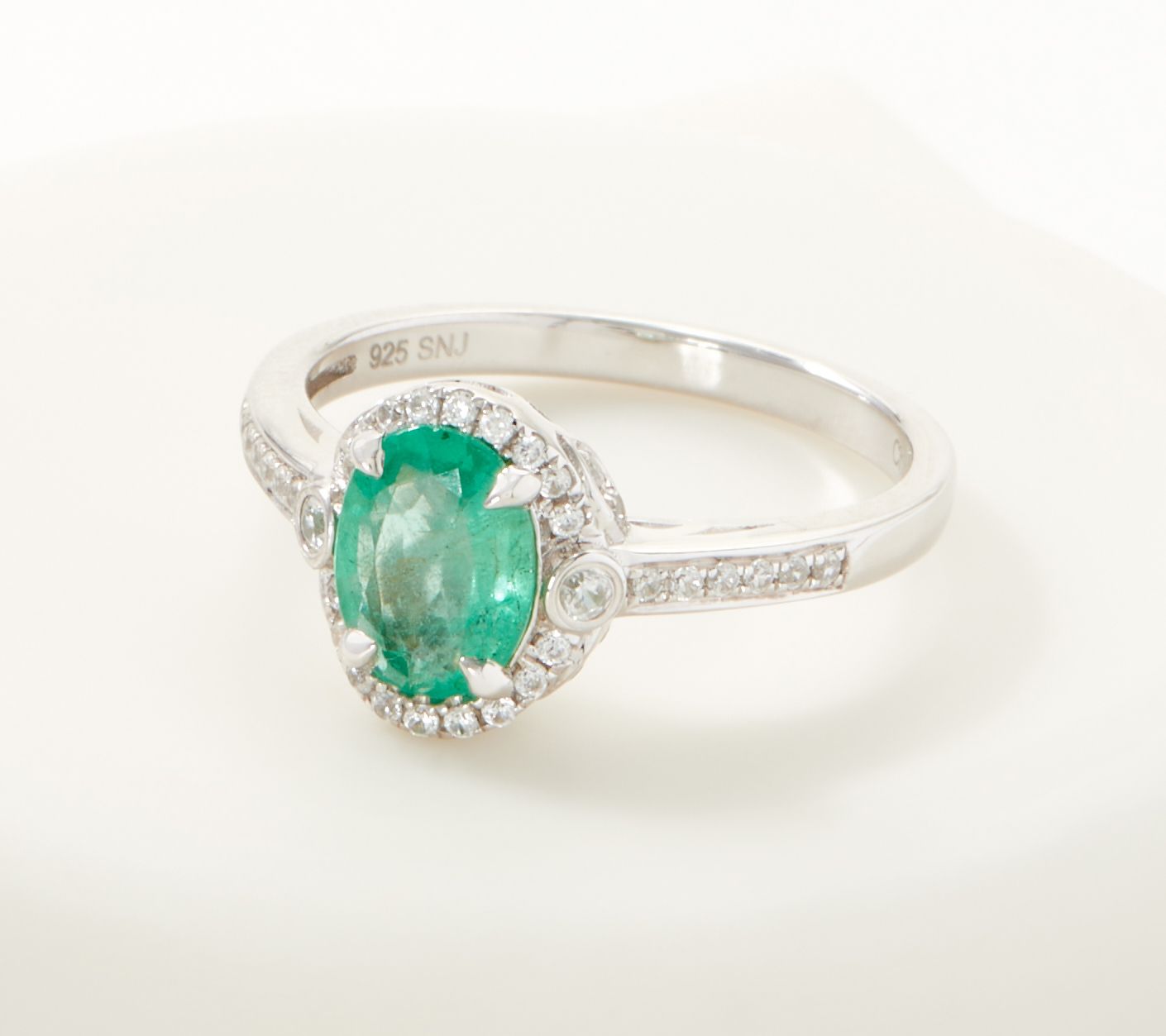 Zambian Emerald & White Zircon Ring, Sterling, 0.75 cttw - QVC.com
