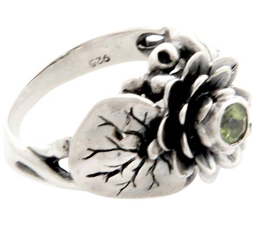 Novica Artisan Crafted Sterling Peridot F lowerRing