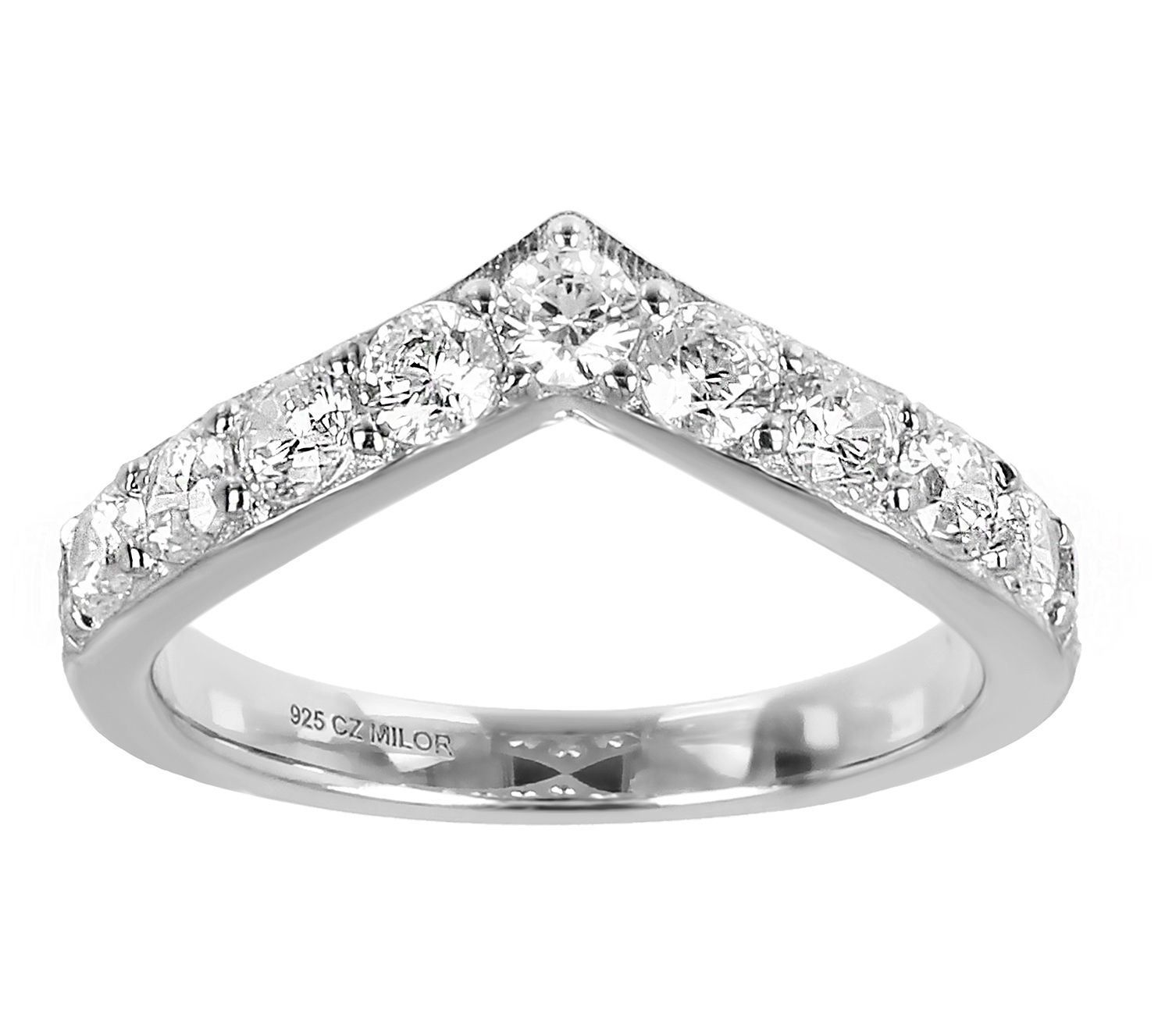 Diamonique 0.85 cttw Chevron Design Band R ing, Sterling