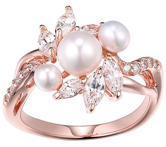 Diamonique 1.30 cttw Cultured Pearl Ring, 18K Rose Gold Clad