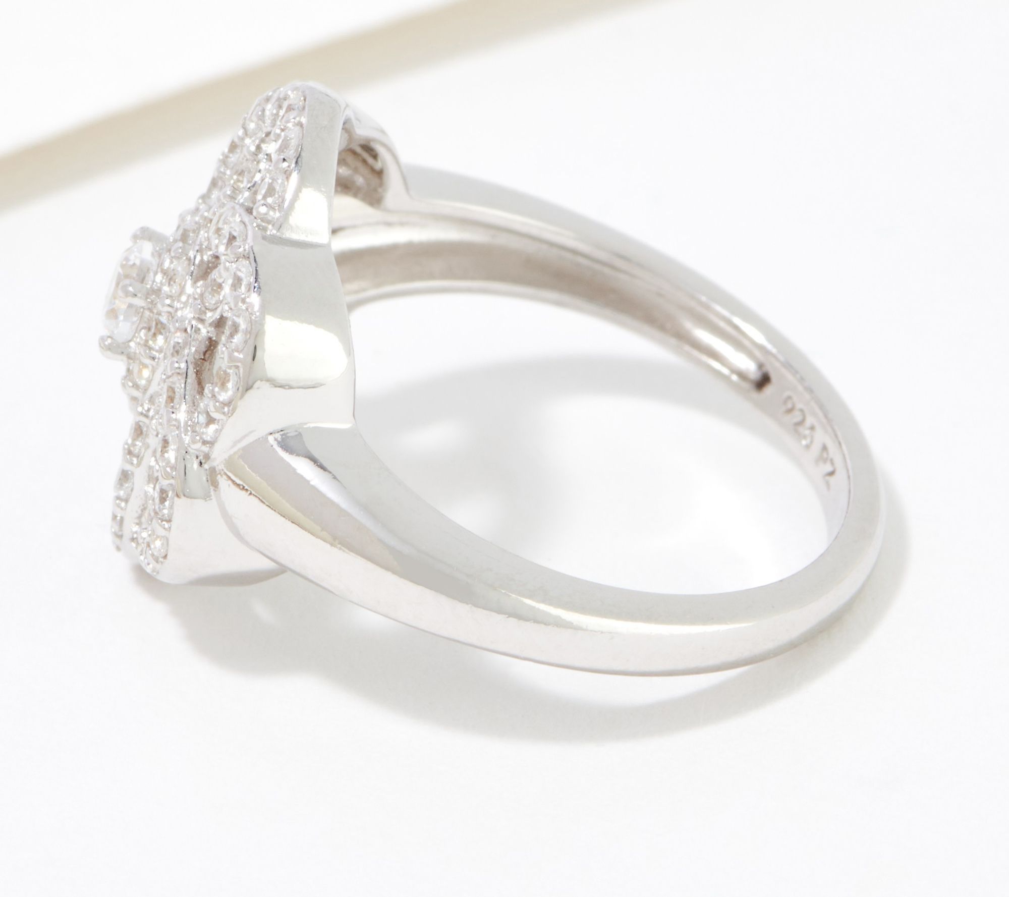 Diamonique Openwork Floral Ring, Sterling Silver