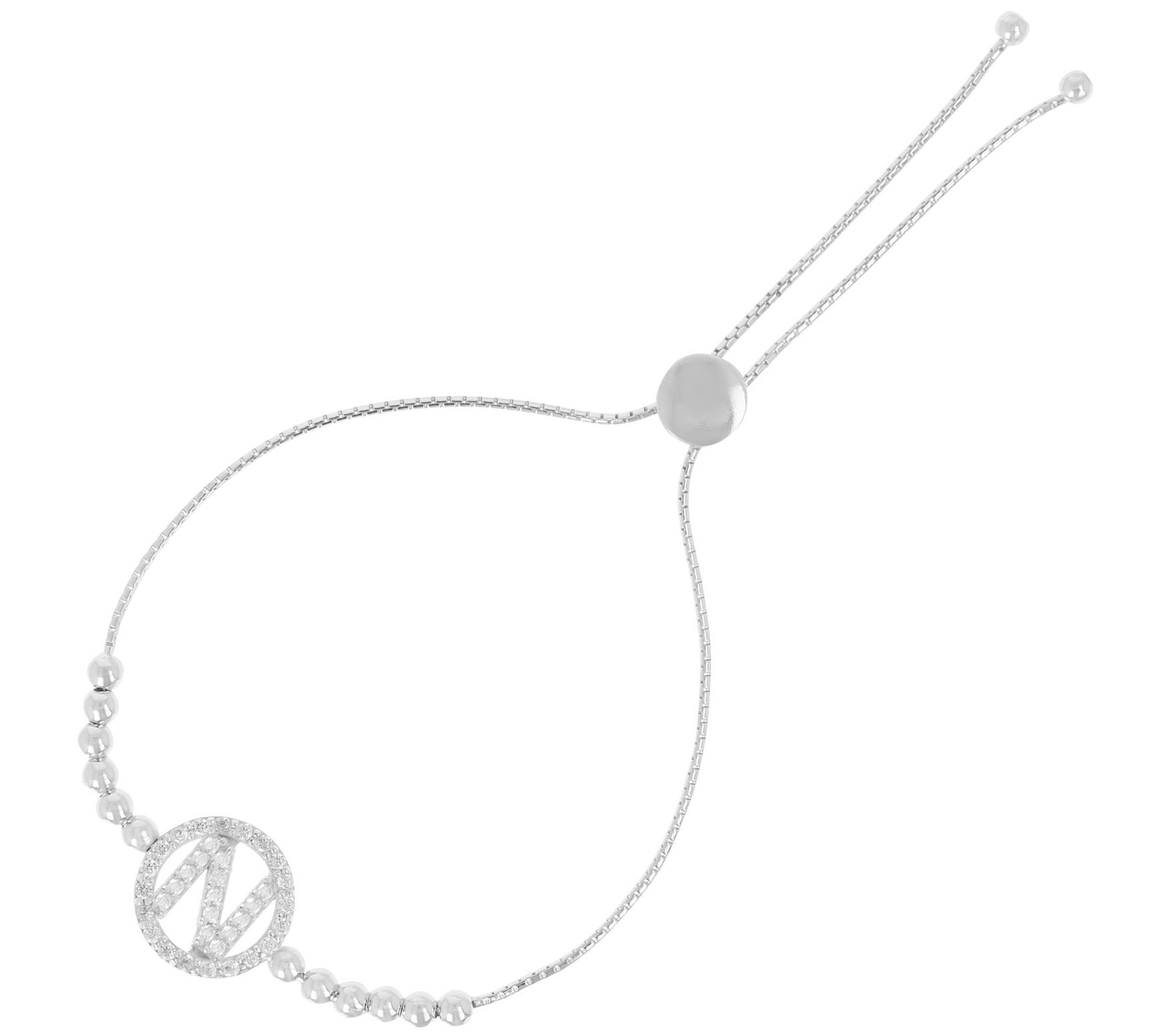 Diamonique Initial Adjustable Bracelet, Sterling Silver