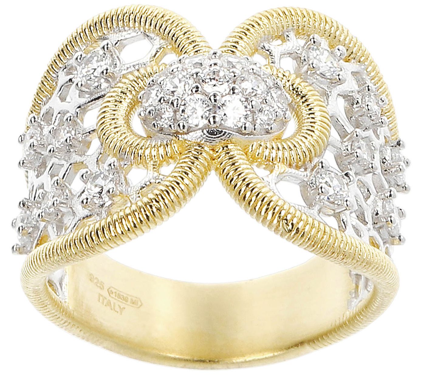 Genesi Two-Tone Sterling Silver White Topaz Ope nwork Ring