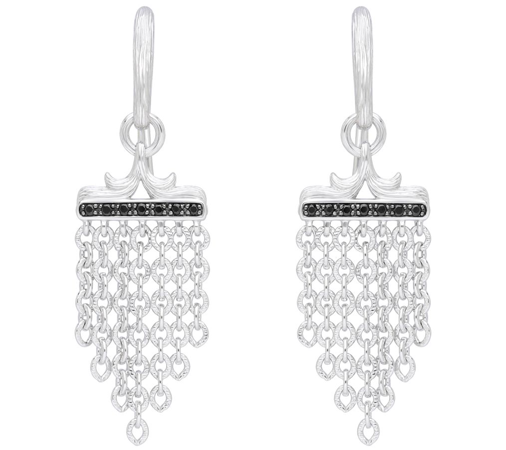 Ariva Silver Black Spinel Chandelier Chain Earrings