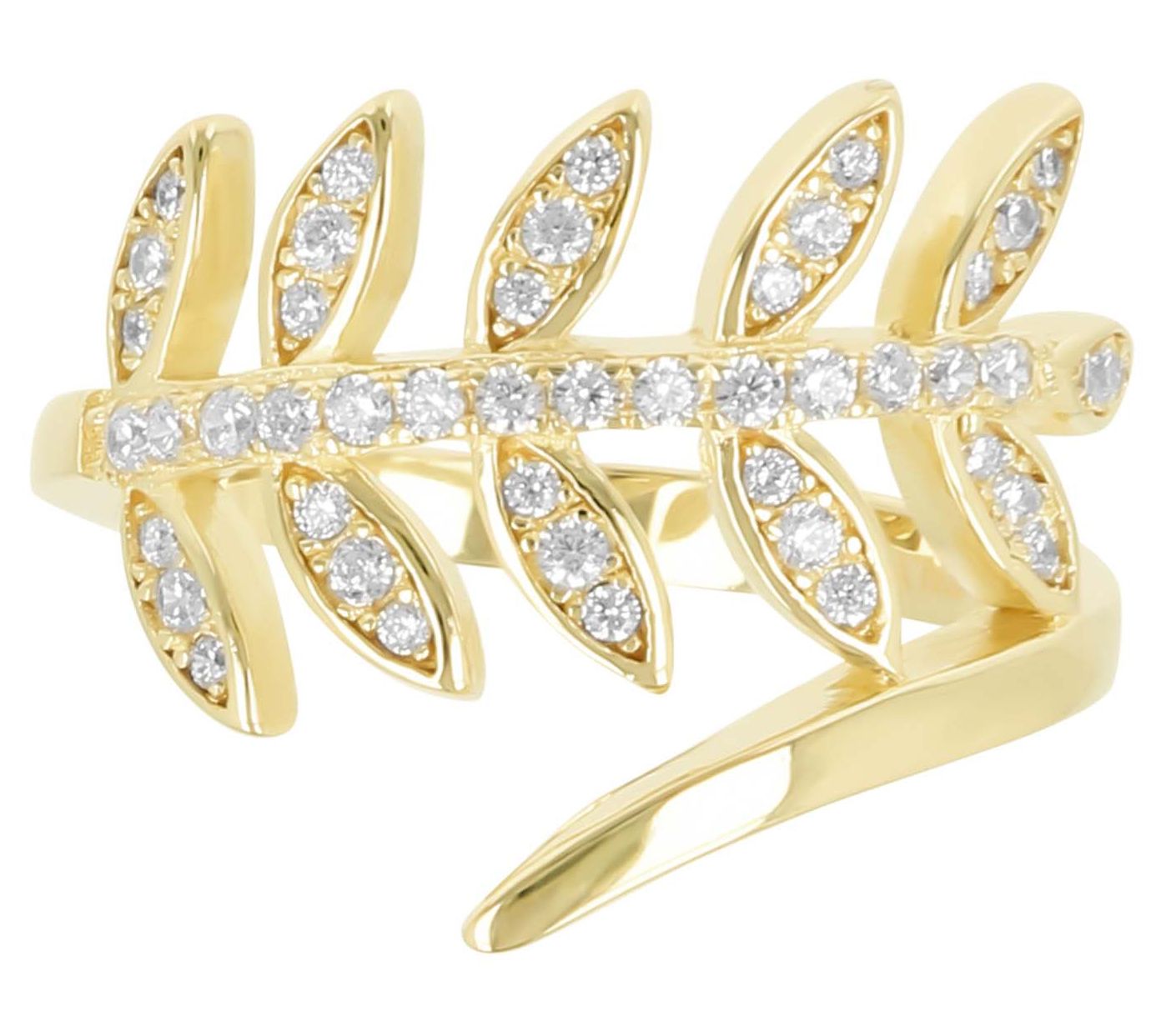 Diamonique Pave Leaf Bypass Ring, Sterling Silver