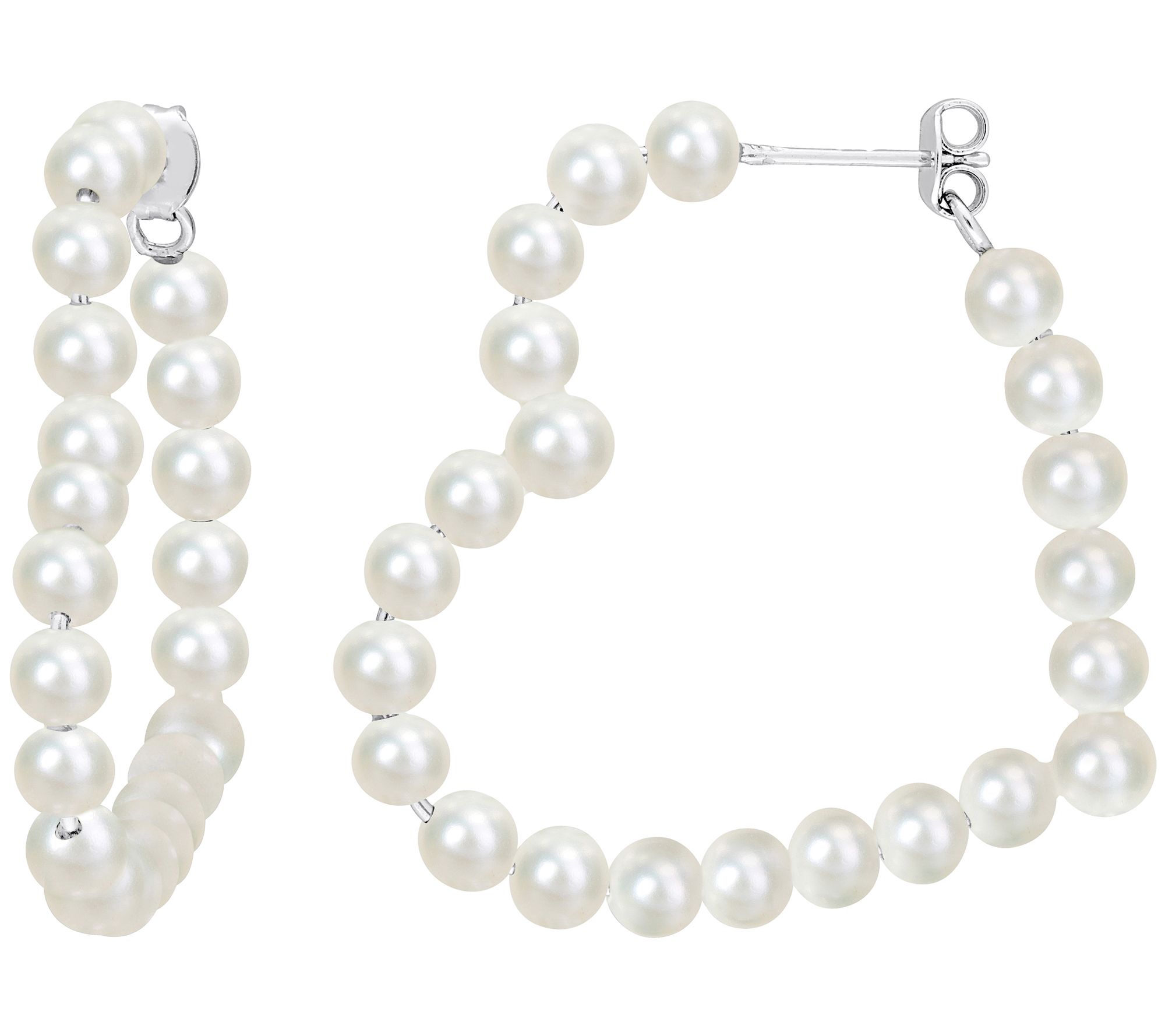 Affinity Cultured Pearl Heart Hoop Earrings, Sterling Silver