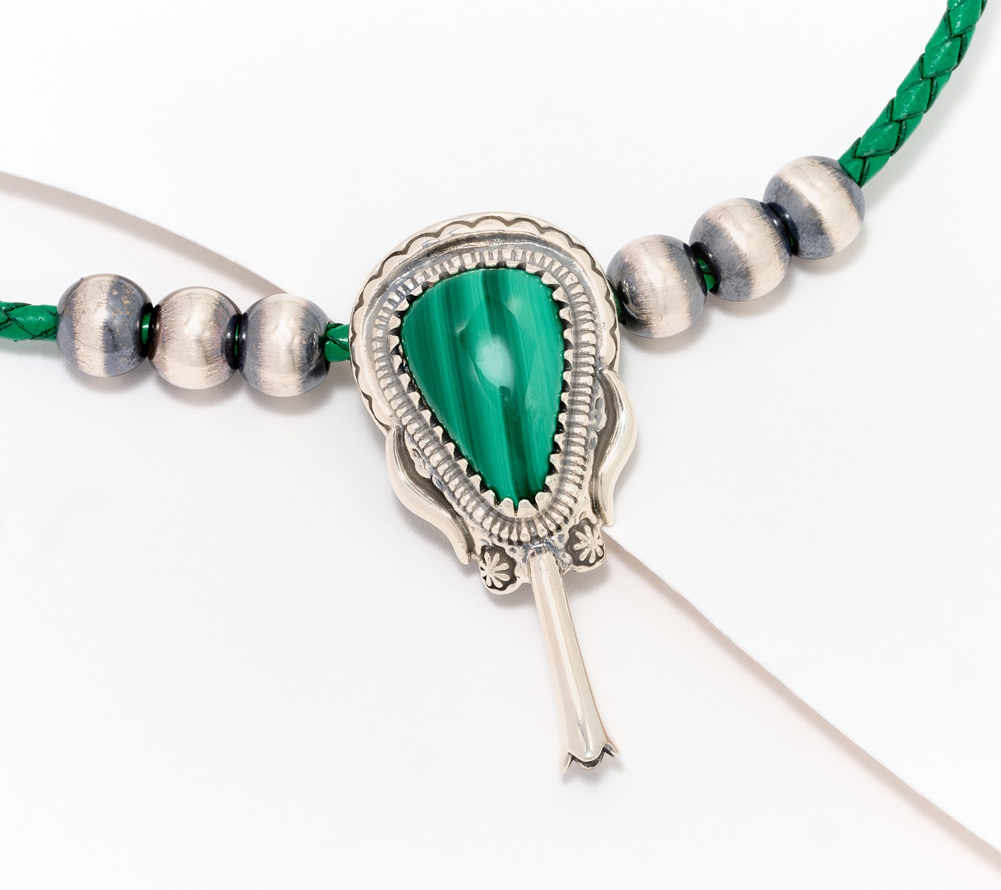 American West Leather Gemstone Squash Blossom Necklace
