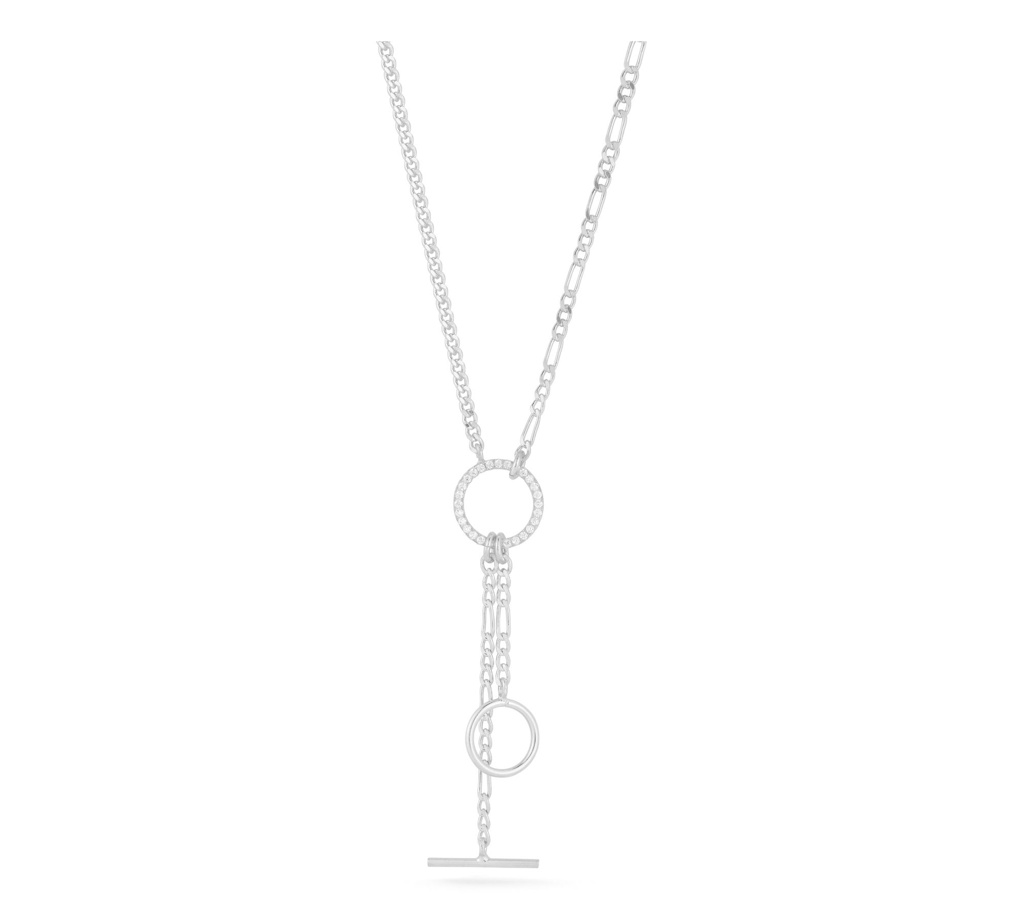 Sterlina Silver Mixed Chain Lariat Necklace, Sterling