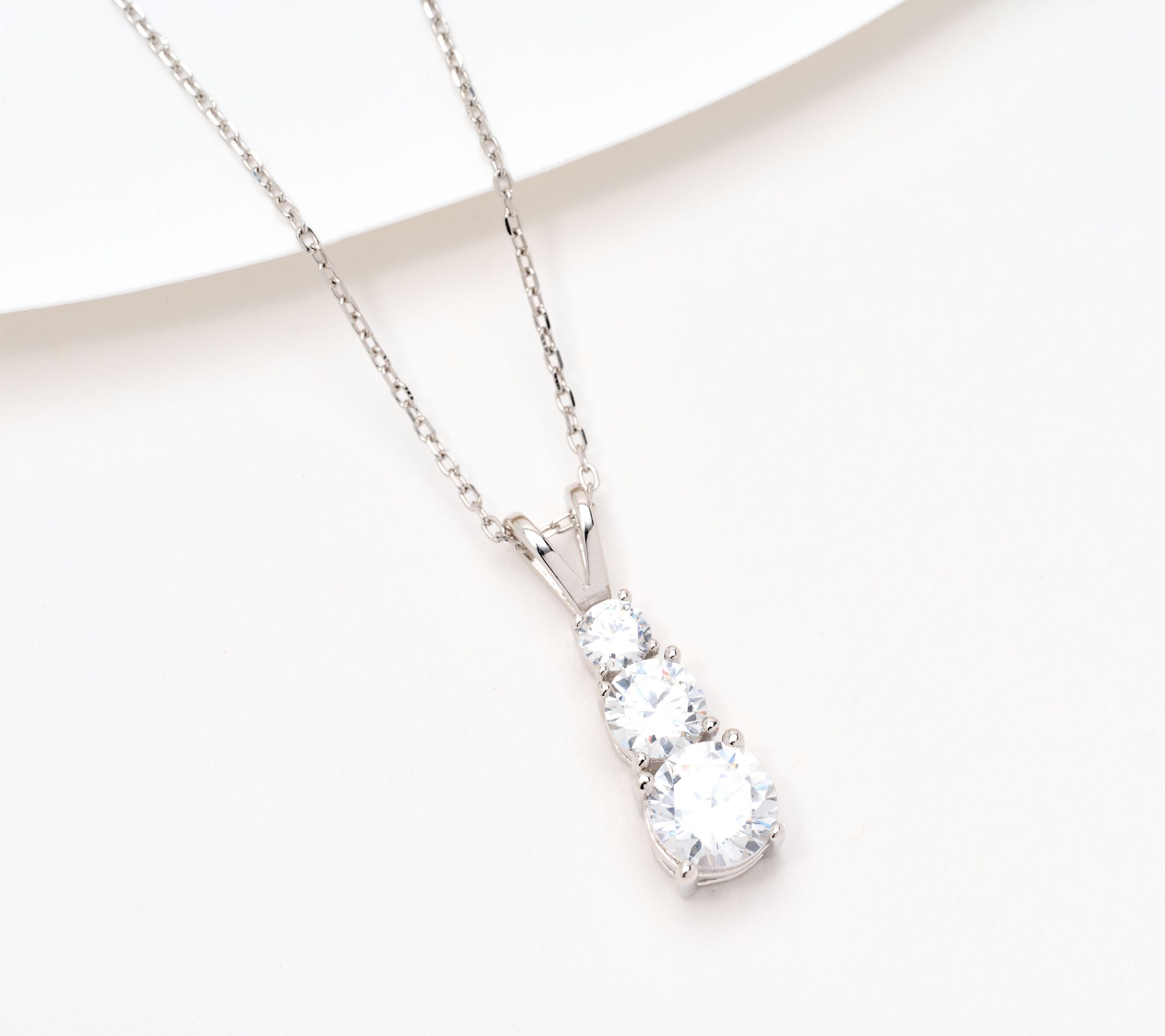 Diamonique Classics 3 Stone Round Cut Pendant with Chain, Sterling