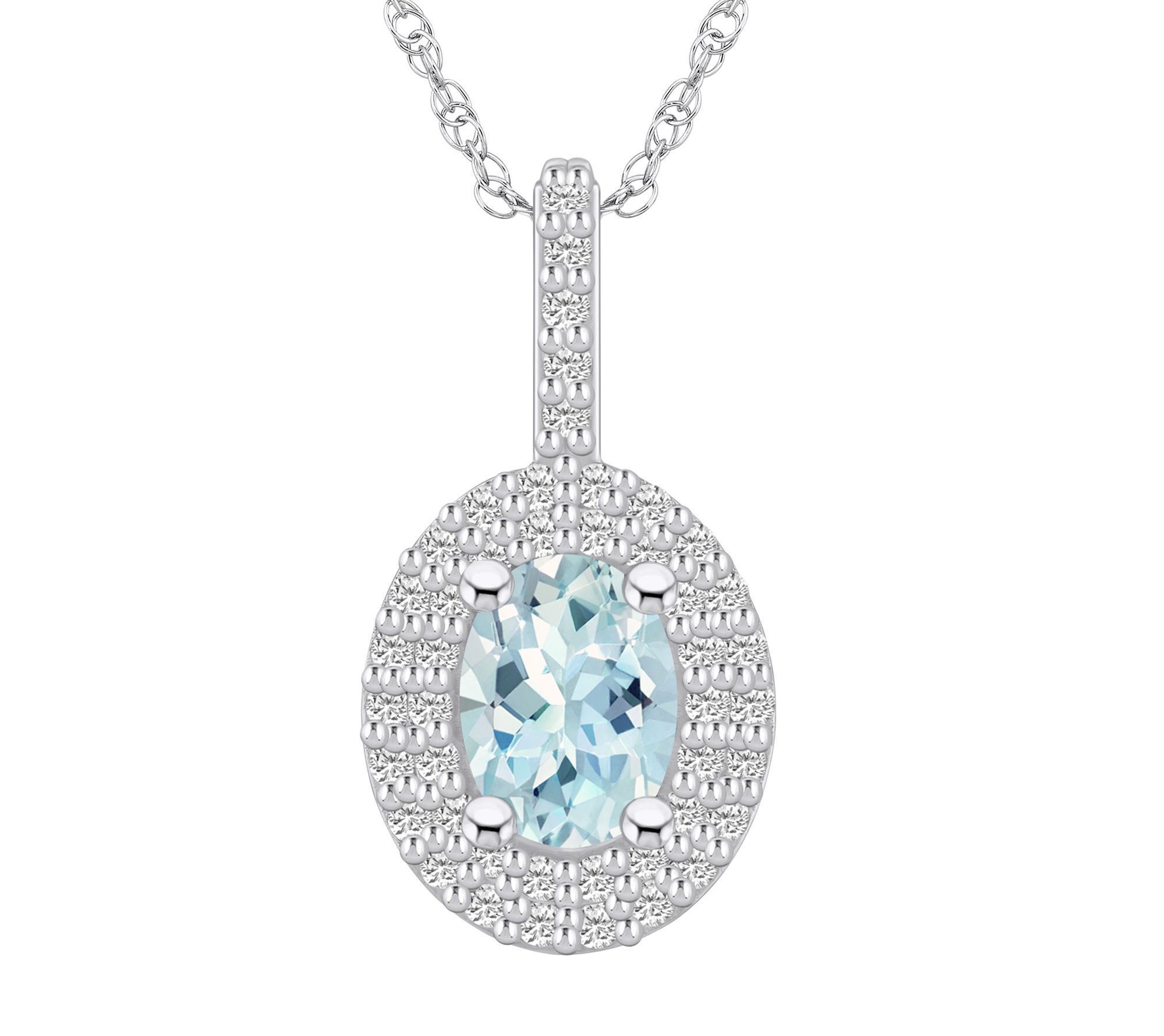 Affinity Gems Oval Gemstone & Diamond Halo Necklace, 14K