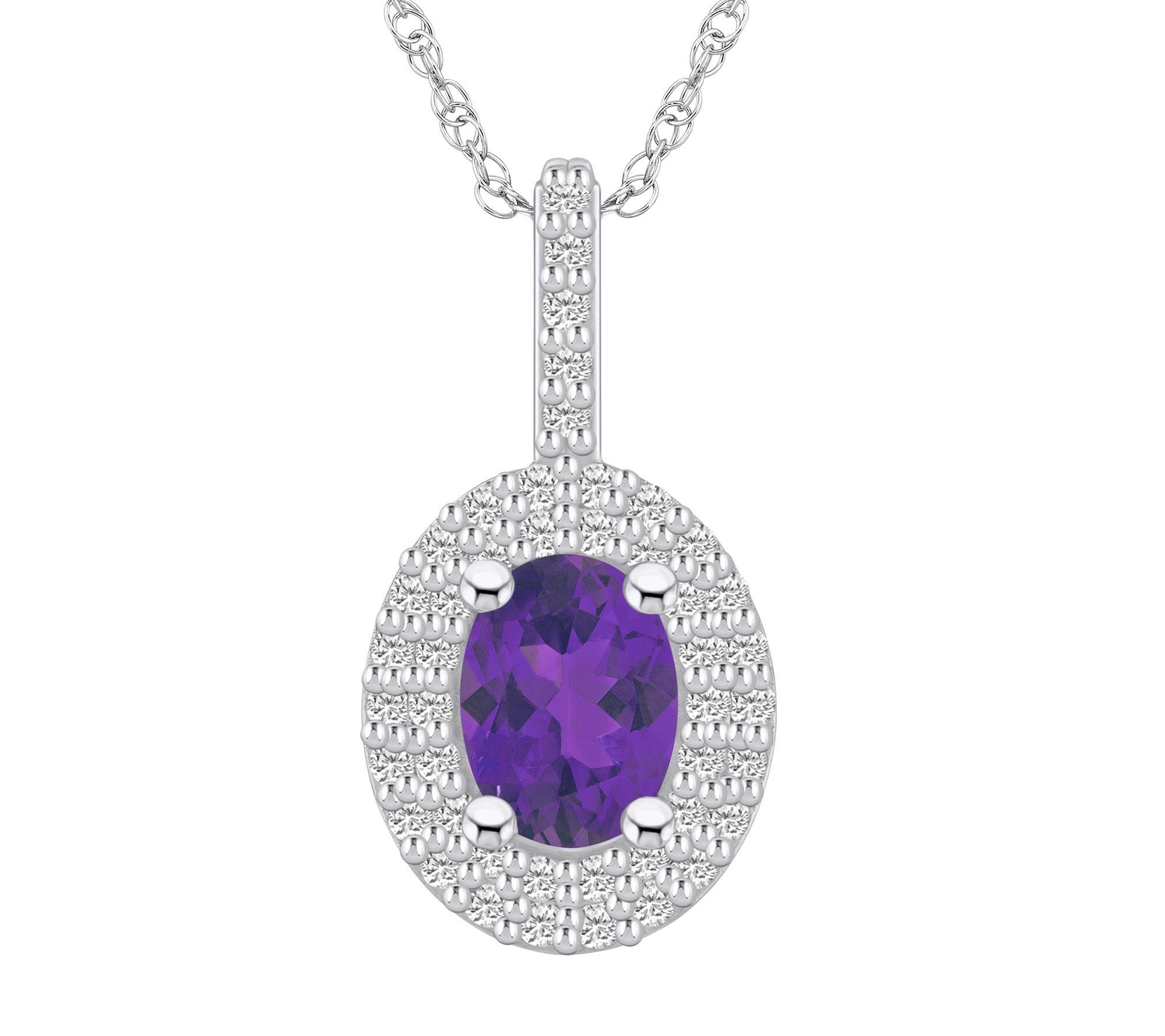 Affinity Gems Oval Gemstone & Diamond Halo Neck lace, 14K