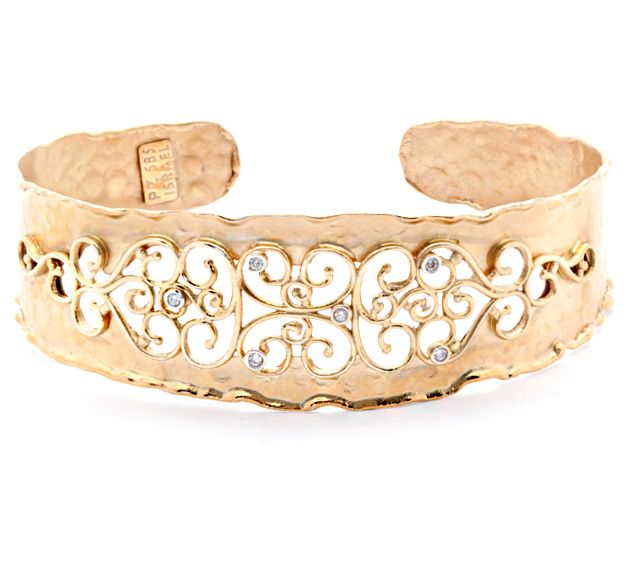 Adi Paz 14K Gold Diamond Accent Lace Design Cuff