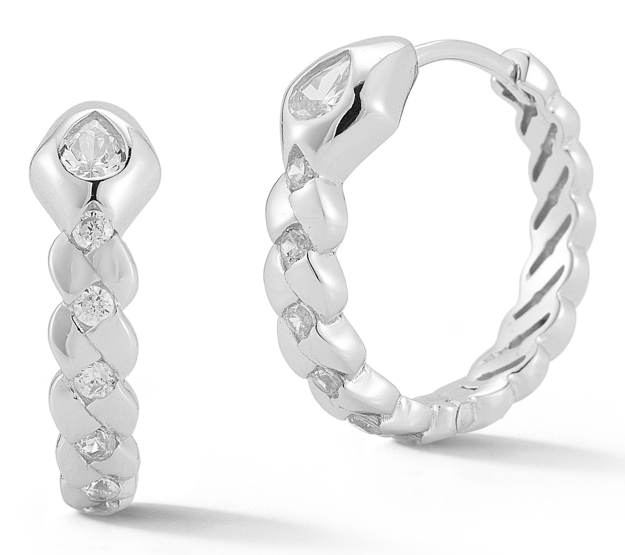 Sterlina Silver Braided Huggie Hoop Earrings, Sterling