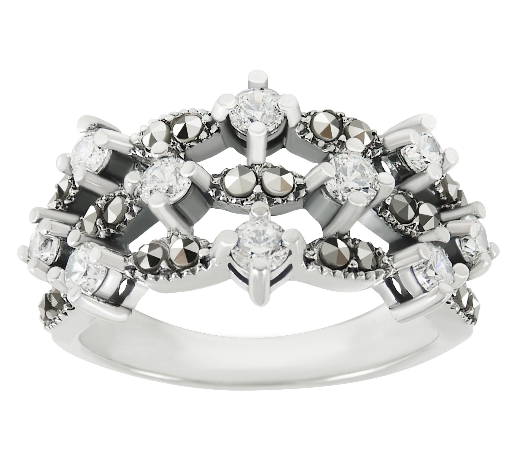 Suspicion Sterling Silver Diamonique & Marcasite Cocktail Ring