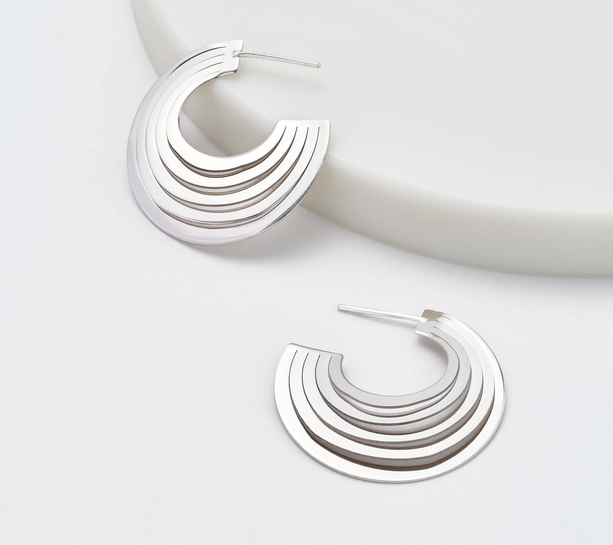 "As Is" David Markstein Sterling Silver Polished Sunray 1-1/4" Hoops
