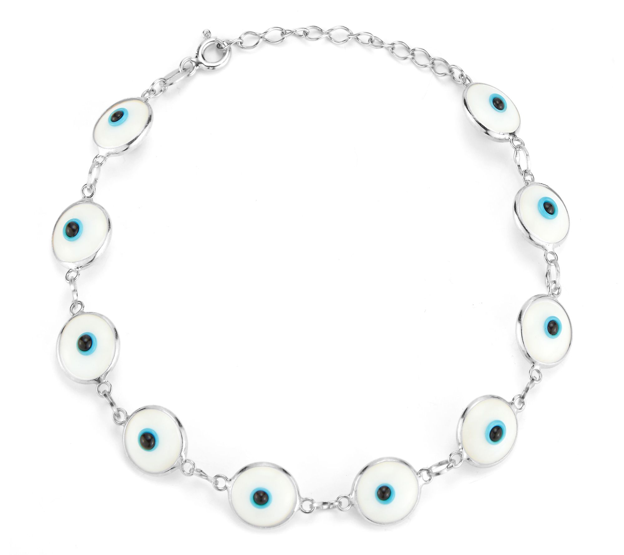 Sterlina Silver White Enamel Evil Eye Bracelet,Sterling