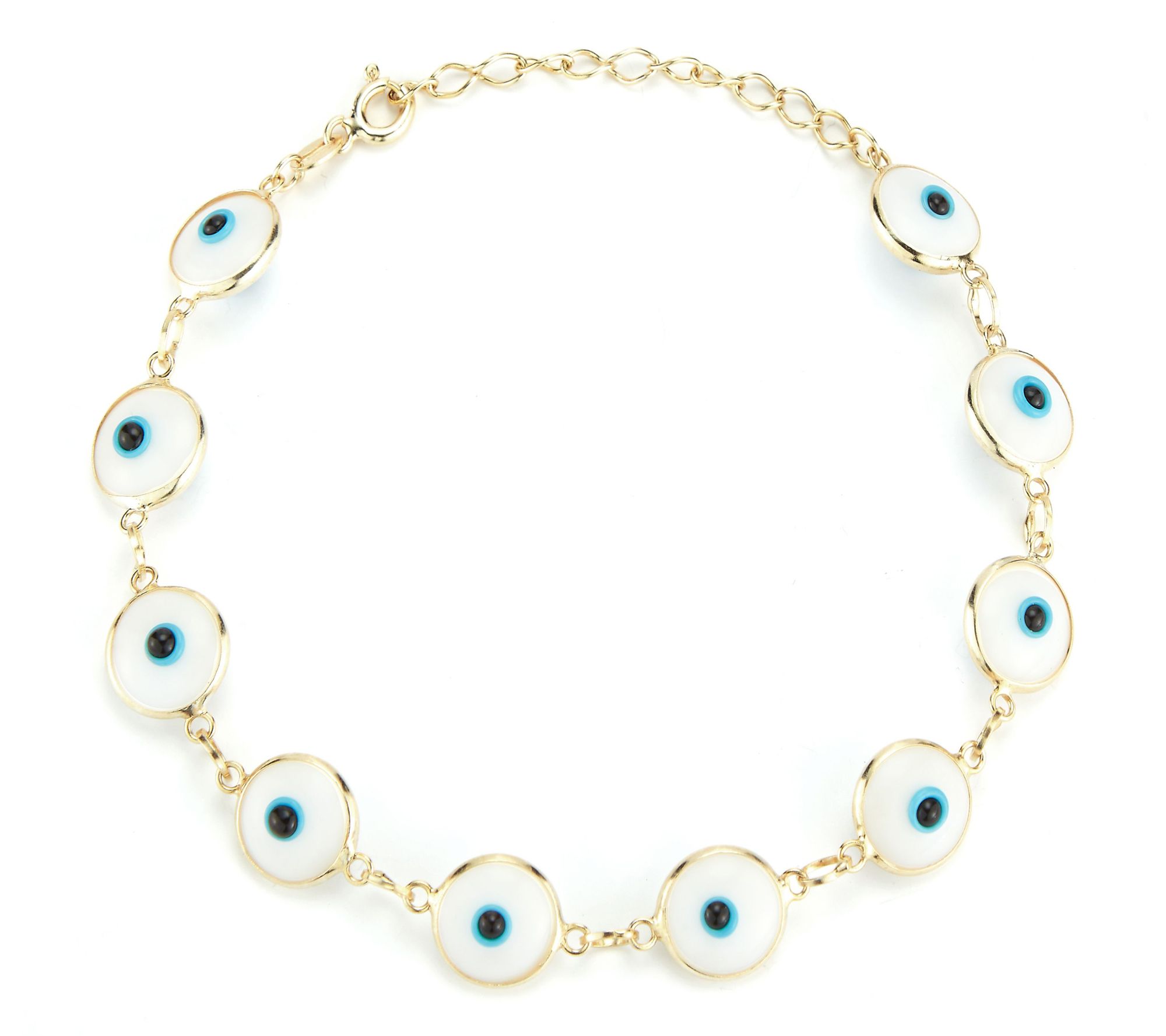 Sterlina Silver White Enamel Evil Eye Bracelet,Sterling