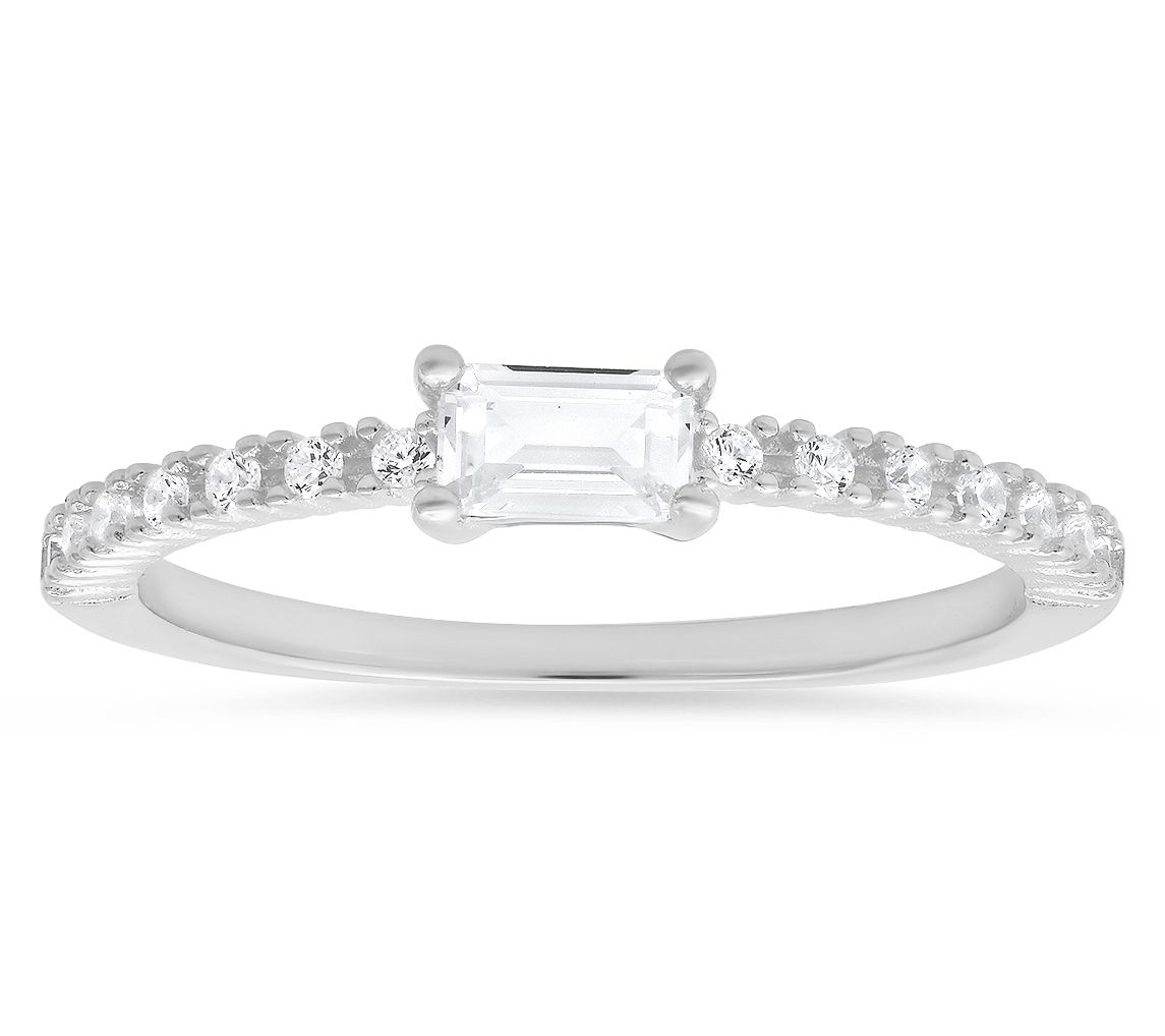 Diamonique Baguette Cut Ring, Sterling Silver