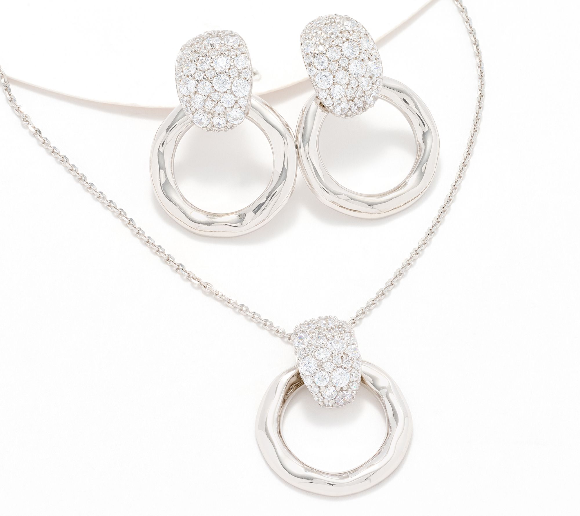 Diamonique Italia Hammered Pendant or Earrings, Sterling Silver