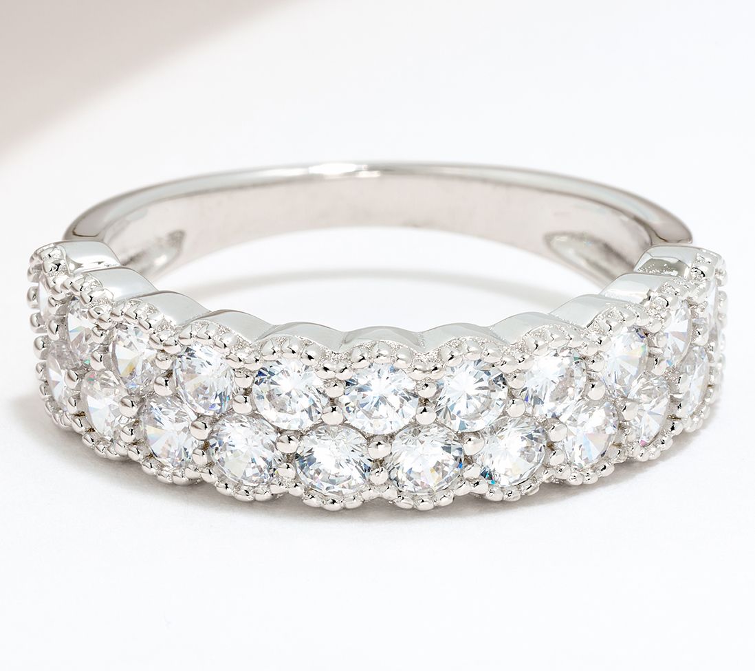 "As Is" Diamonique Classics 2 Row Band Ring, Sterling Silver