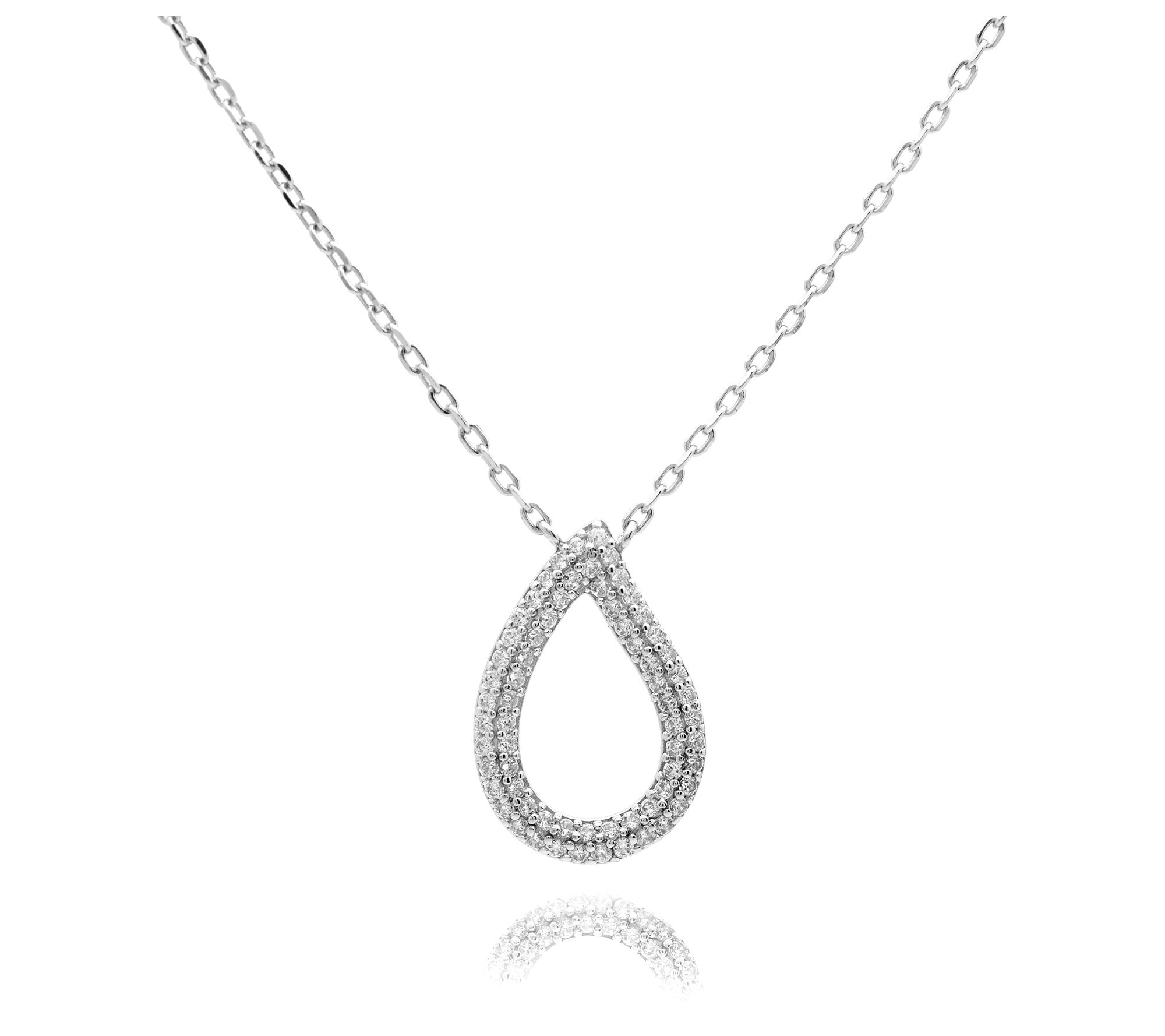 Diamonique Teardrop Gemstone Necklace, Sterling Silver
