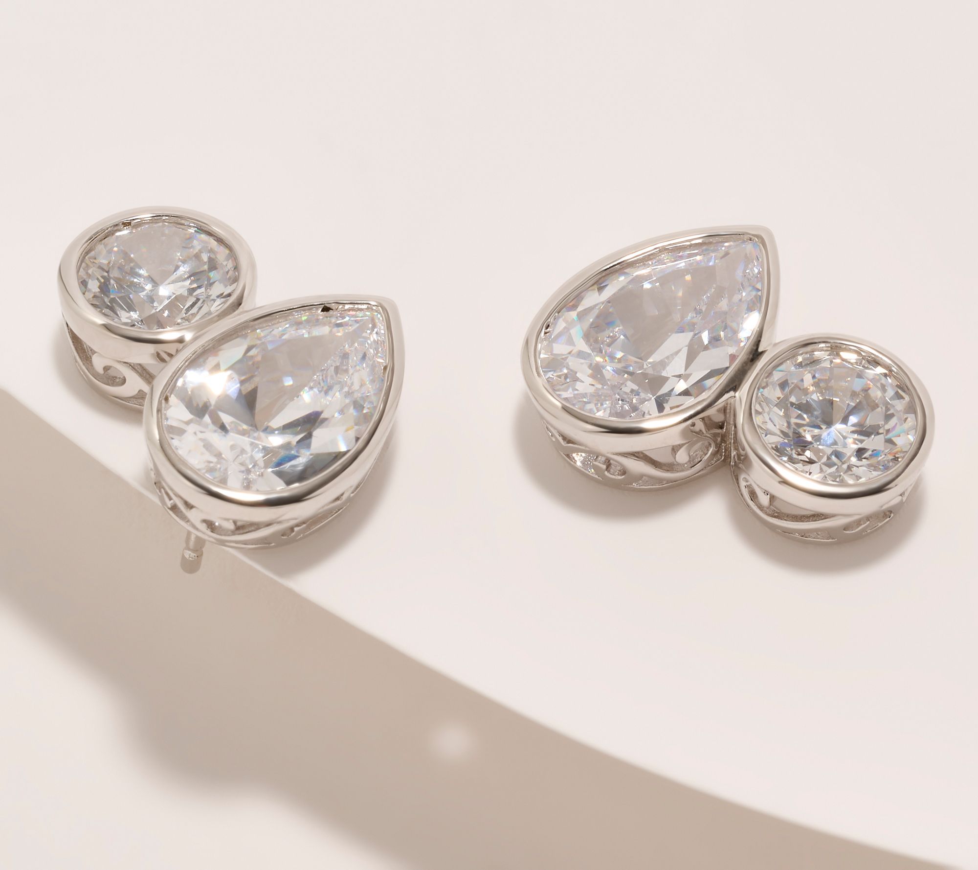 Diamonique x Jennifer Miller Round & Pear CZ Toi Et Moi Stud Earrings