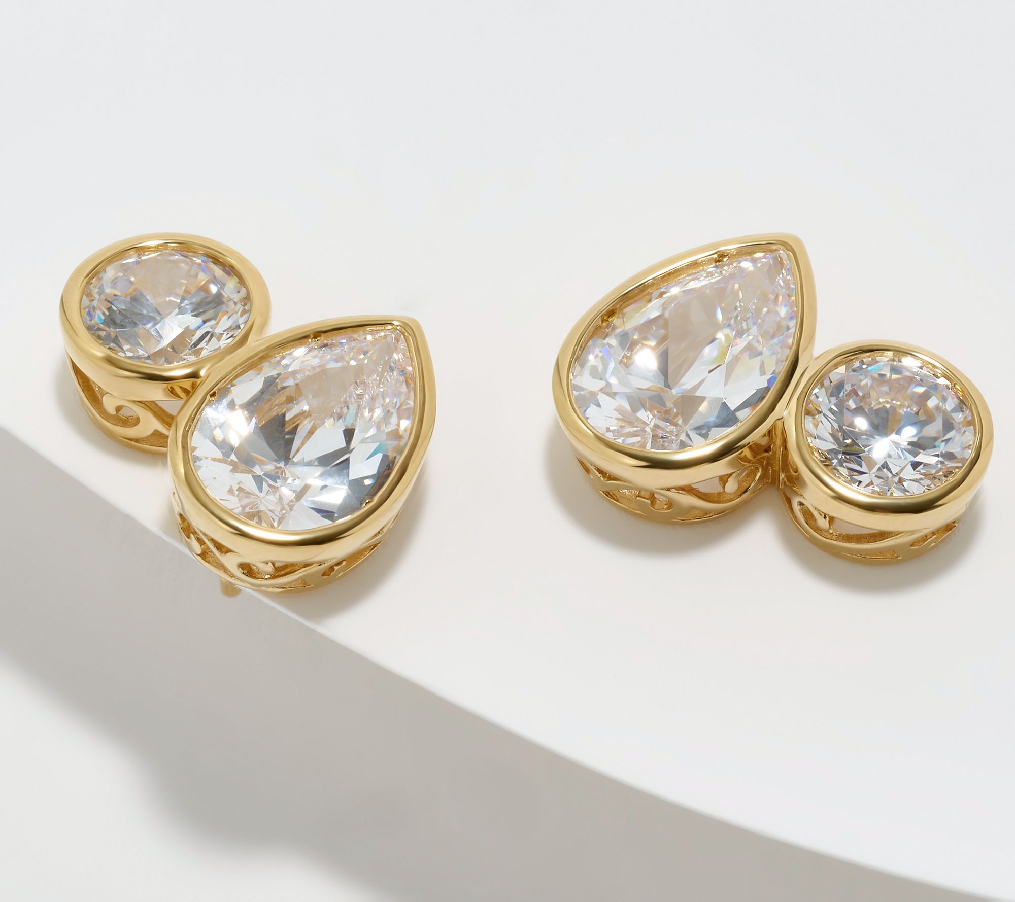 Diamonique x Jennifer Miller Round & Pear CZ Toi Et Moi Stud Earrings