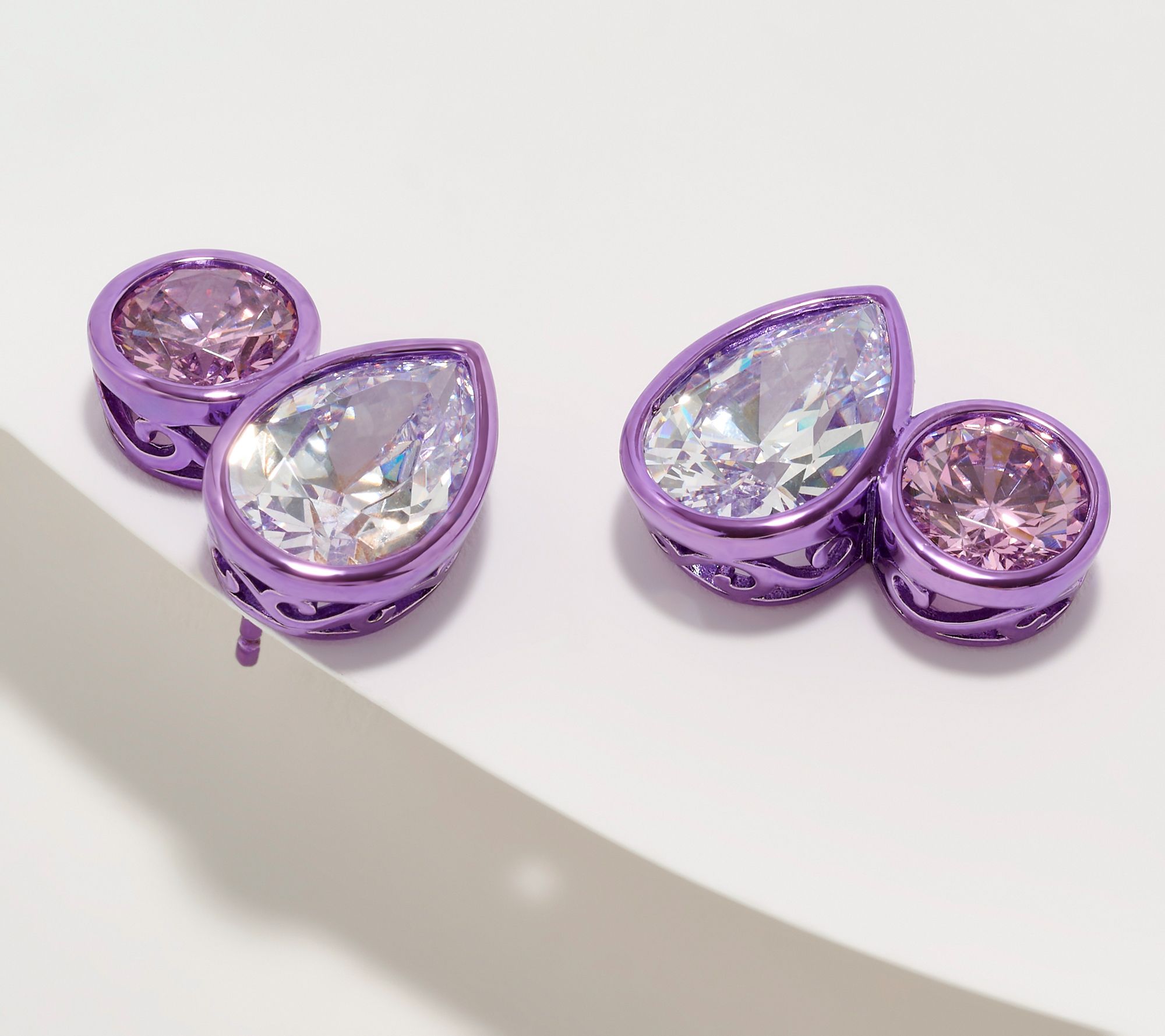 Diamonique x Jennifer Miller Round & Pear CZ Toi Et Moi Stud Earrings