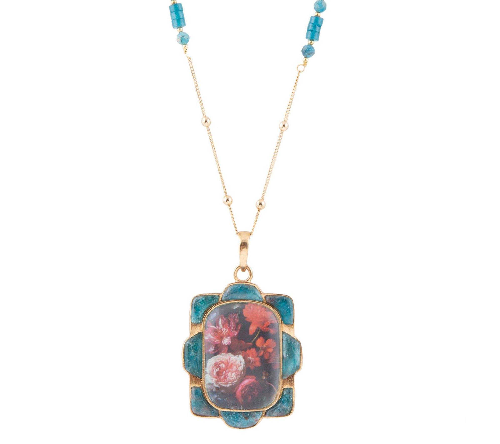 Barse Artisan Crafted Scenic Red Floral Blue Apatite Necklace