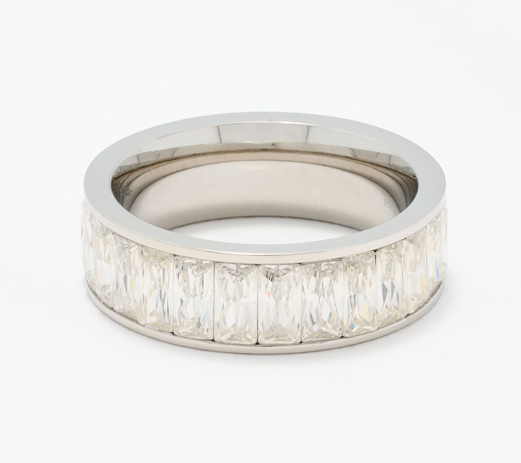 Steel by Diamonique Baguette-Cut Eternity Band Ring