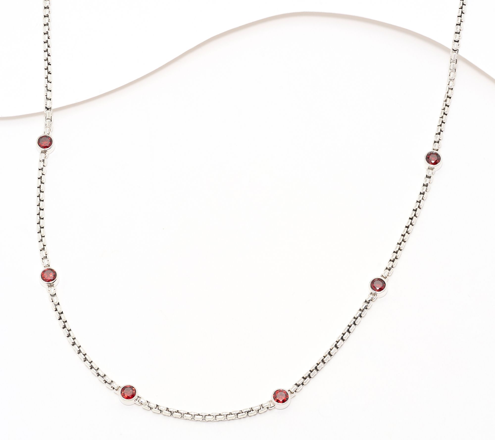  JAI Sterling Silver Box Chain Bezel Gemstone Necklace