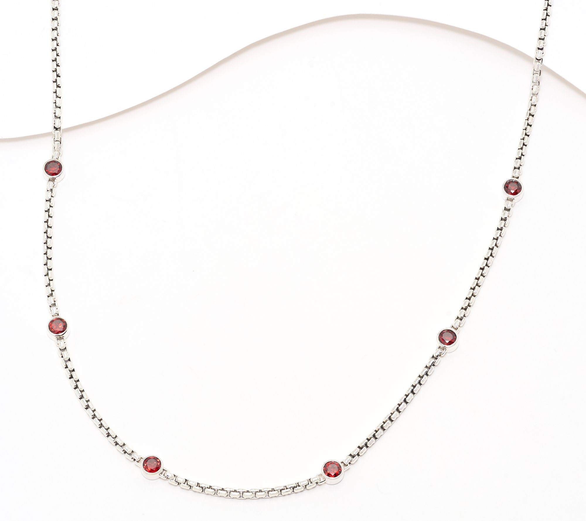 JAI Sterling Silver Box Chain Bezel Gemstone Necklace