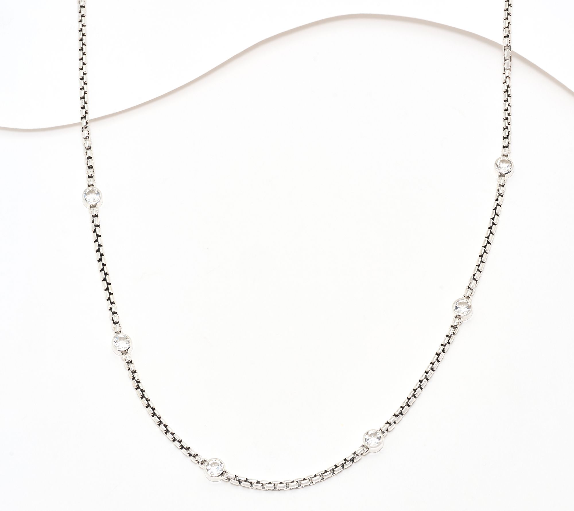 JAI Sterling Silver Box Chain Bezel Gemstone Necklace