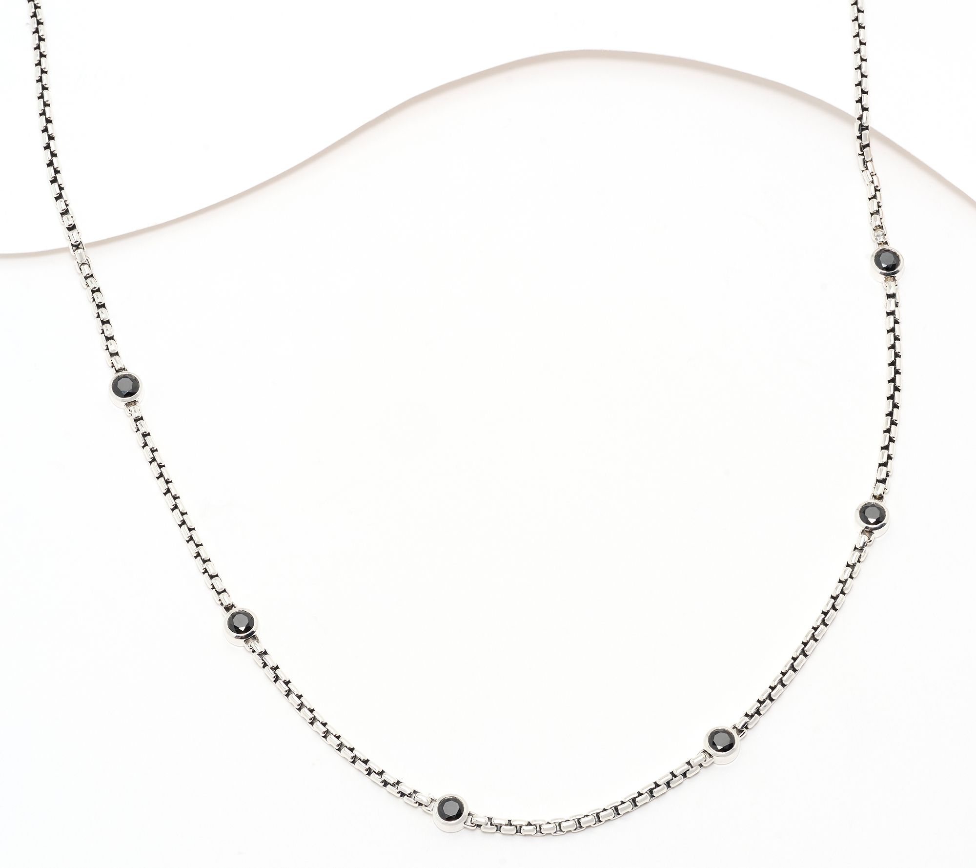 JAI Sterling Silver Box Chain Bezel Gemstone Necklace