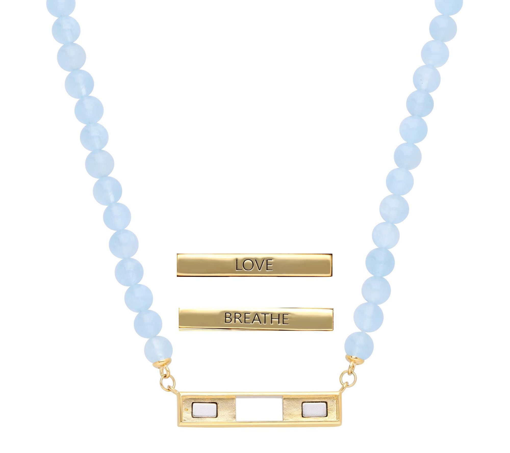 Elyse Ryan 14K Clad LOVE or BREATHE Milky AquaBead Necklace