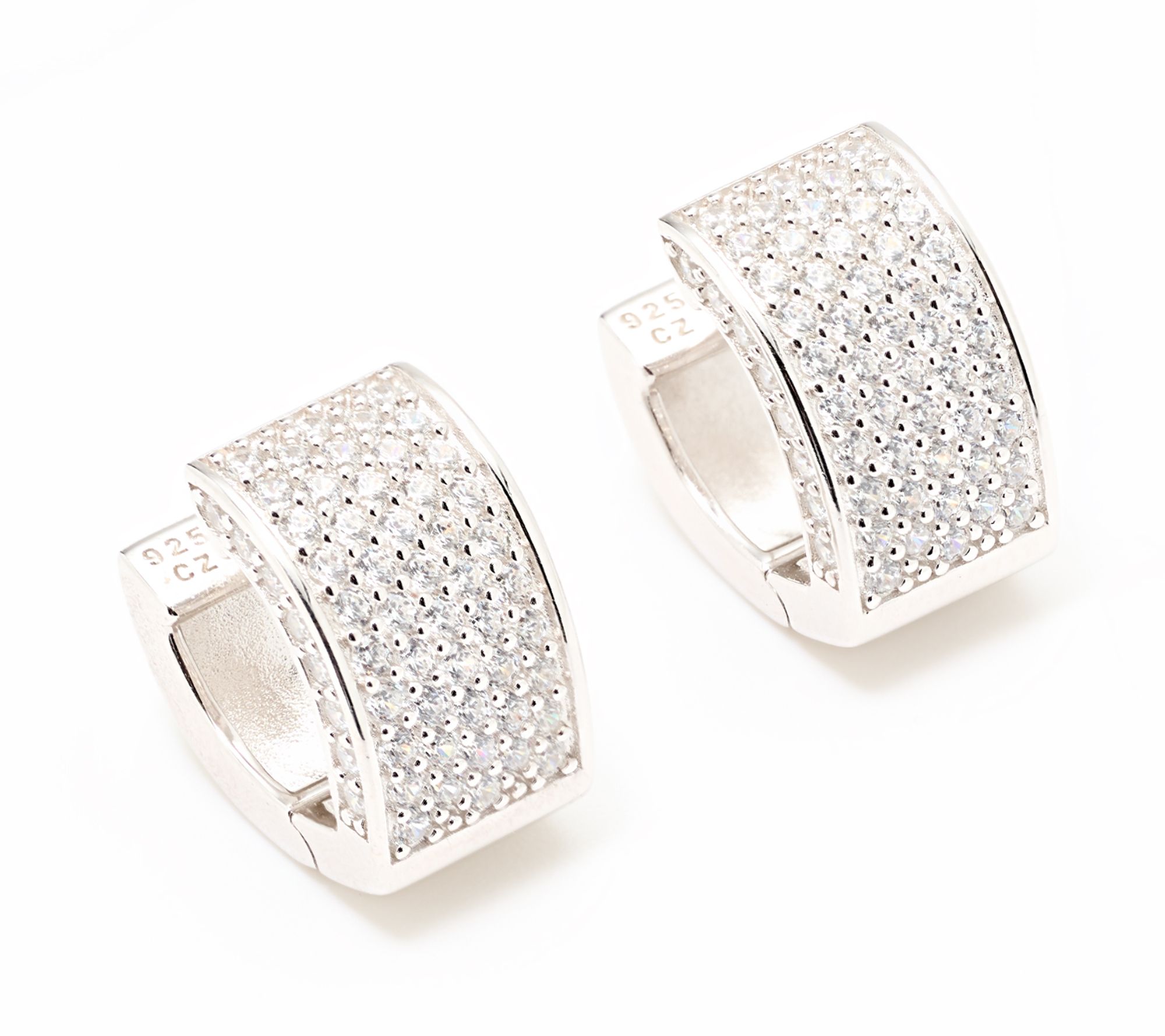 Diamonique Classics Pave V-Shaped Huggie Earrings Sterling Silver