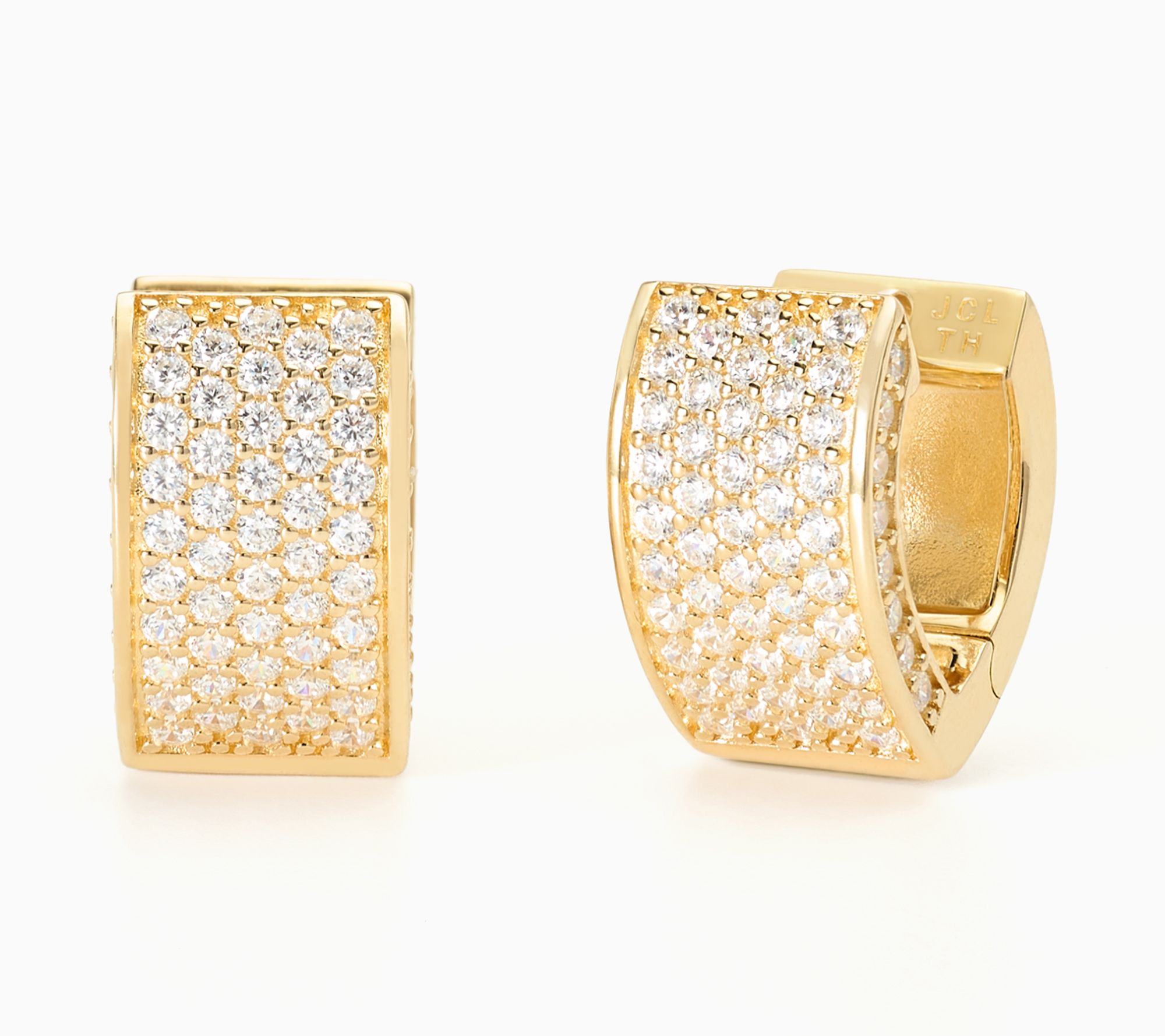 Diamonique Classics Pave V-Shaped Huggie Earrings Sterling Silver