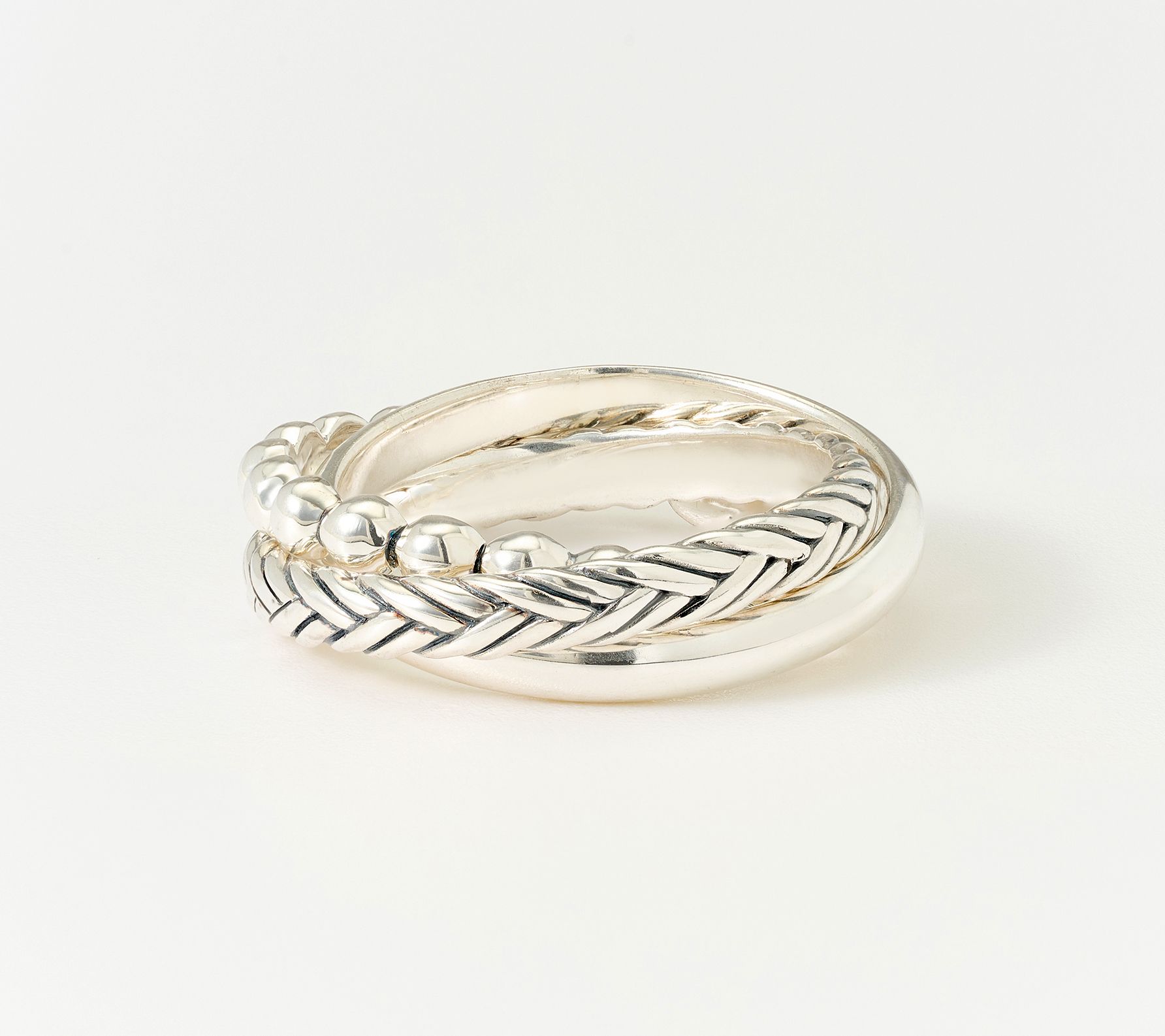 JAI Sterling Silver Triple Texture Rolling Ring