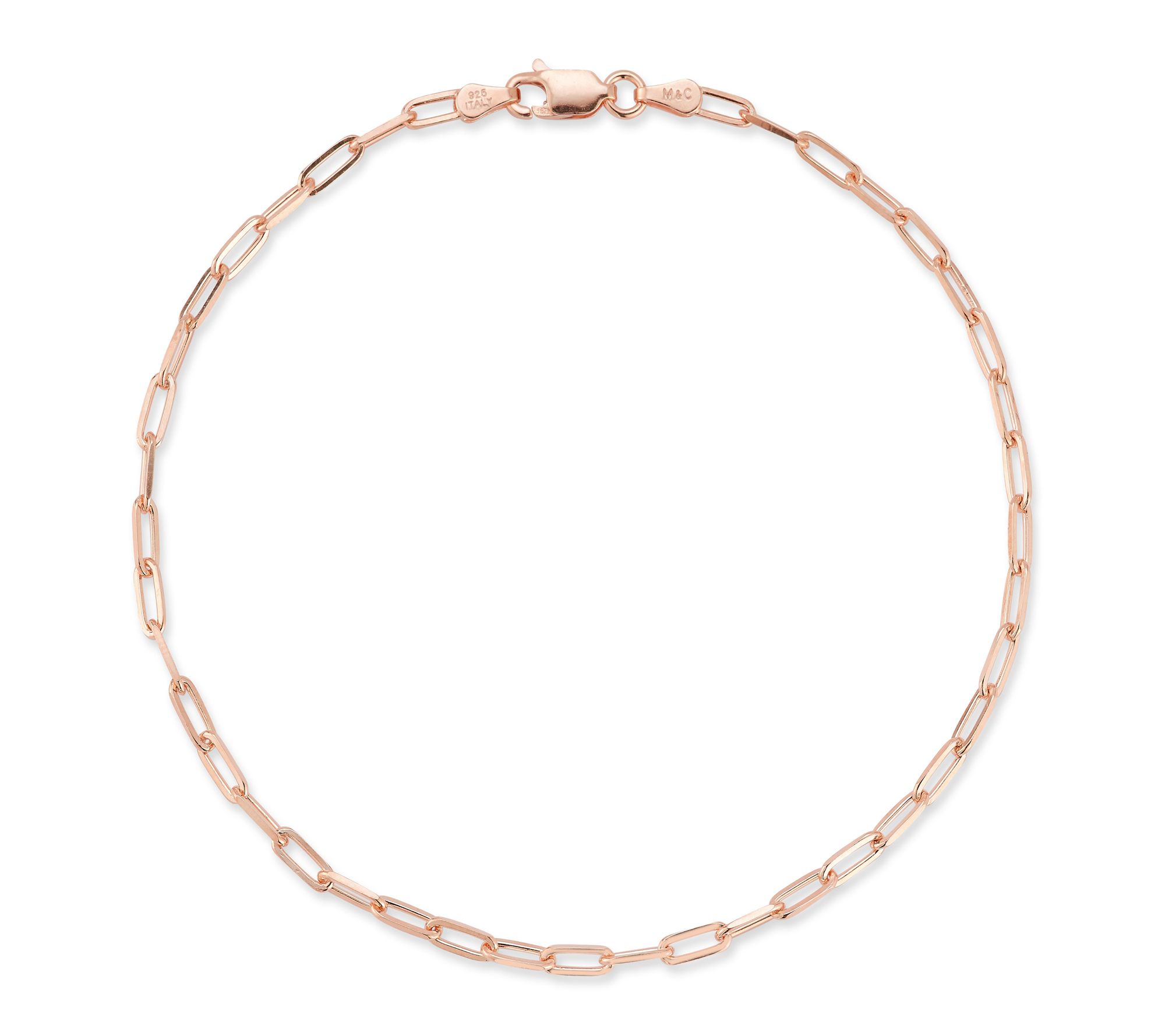 Italian Silver 10" Paperclip Chain Ankle Bracelet, Sterling