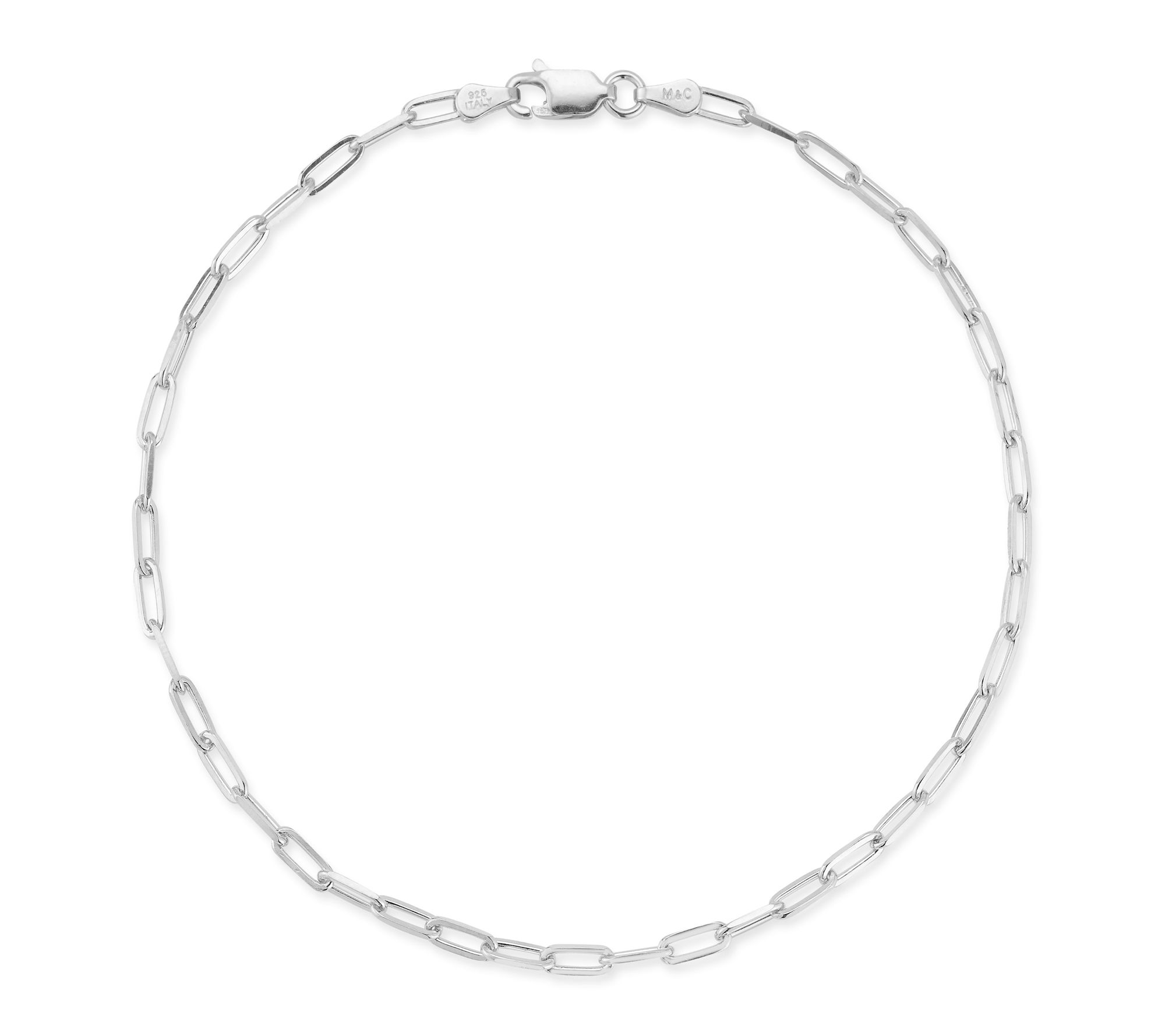 Italian Silver 10" Paperclip Chain Ankle Bracelet, Sterling