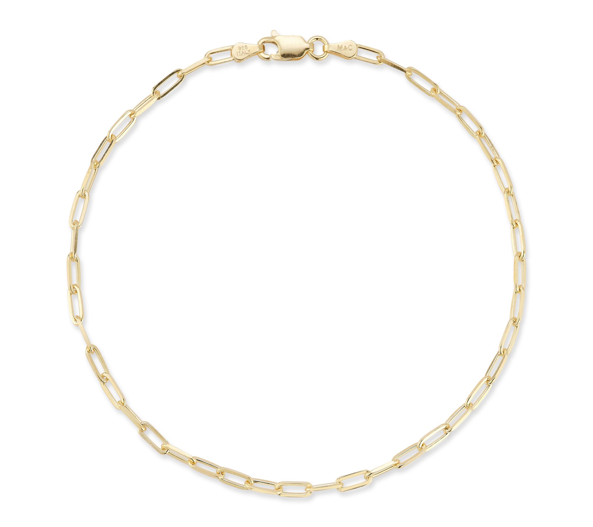 Italian Silver 10" Paperclip Chain Ankle Bracelet, Sterling