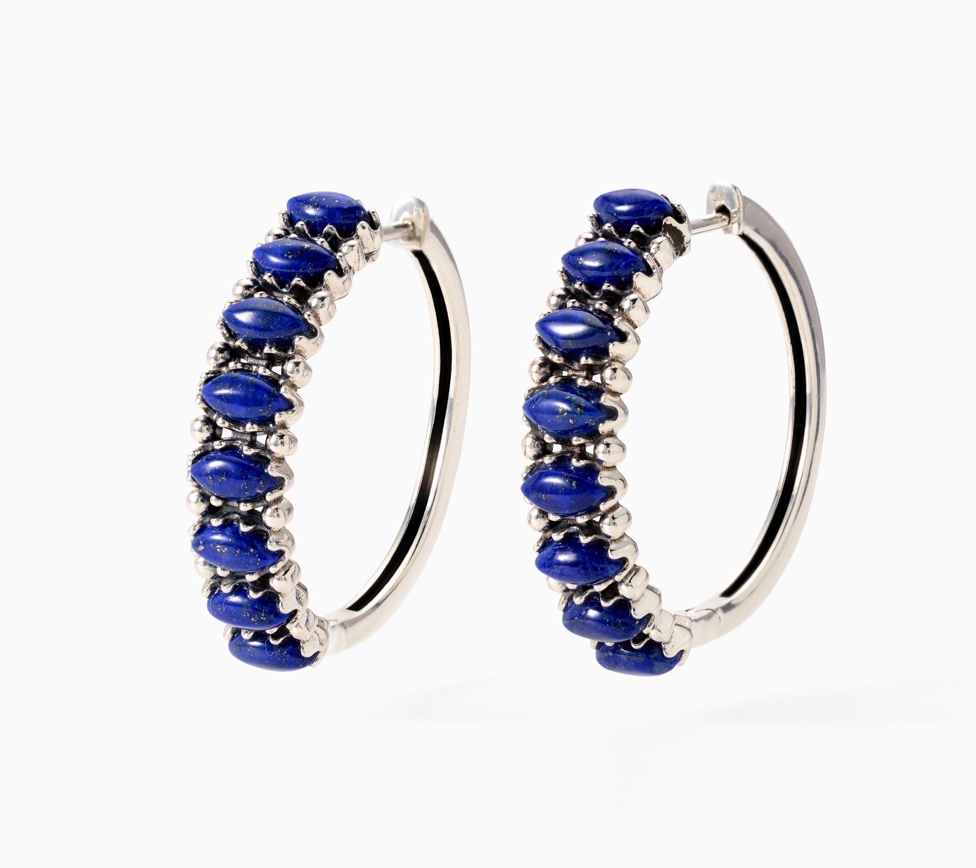 American West Sterling Silver Marquise Gemstone Hoop Earrings